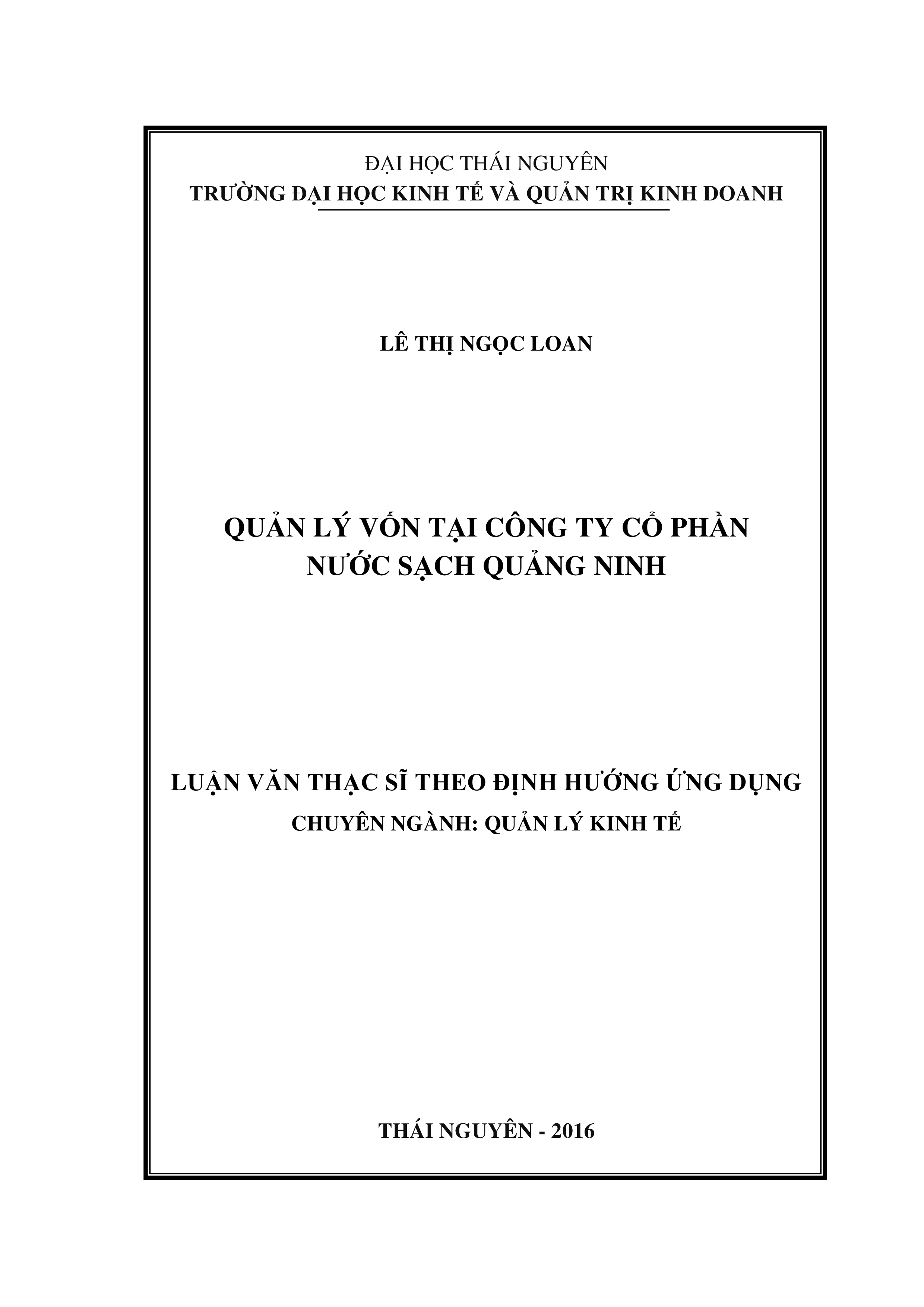 Quản lý vốn tại Công ty Cổ phần nước sạch Quảng Ninh