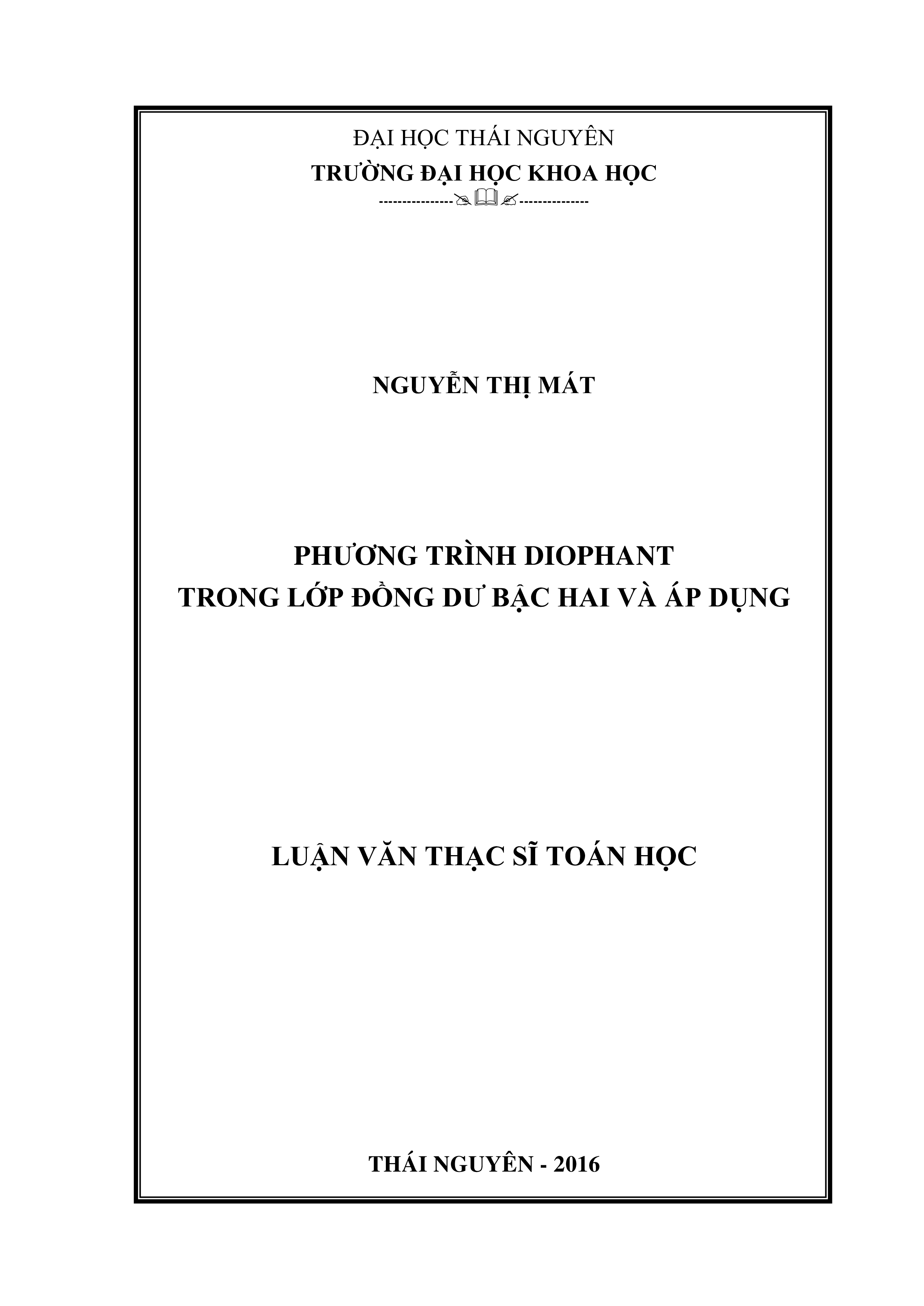 Phương trình Diophant trong lớp đồng dư bậc hai và áp dụng