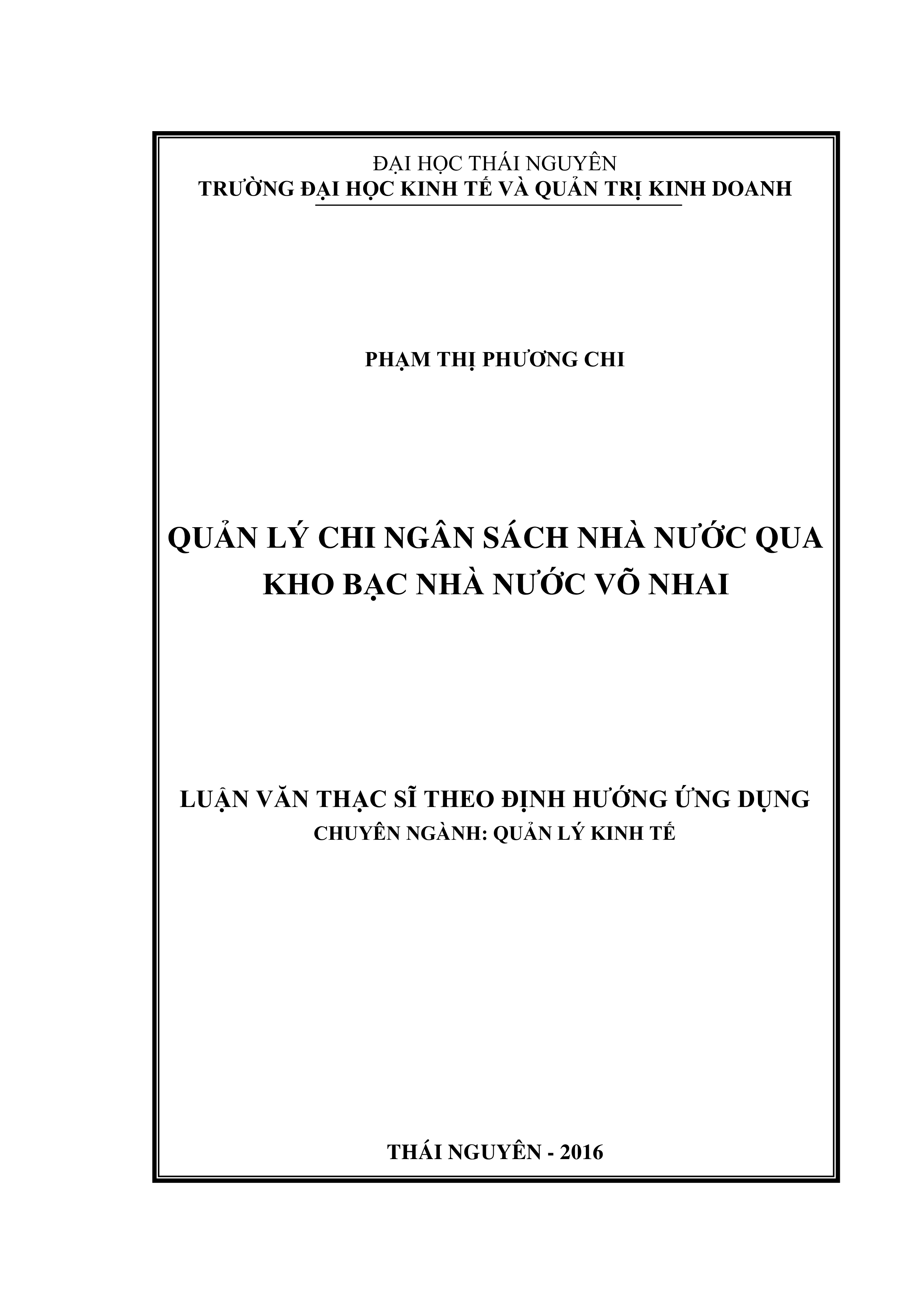 Quản lý chi ngân sách nhà nước qua Kho bạc Nhà nước Võ Nhai