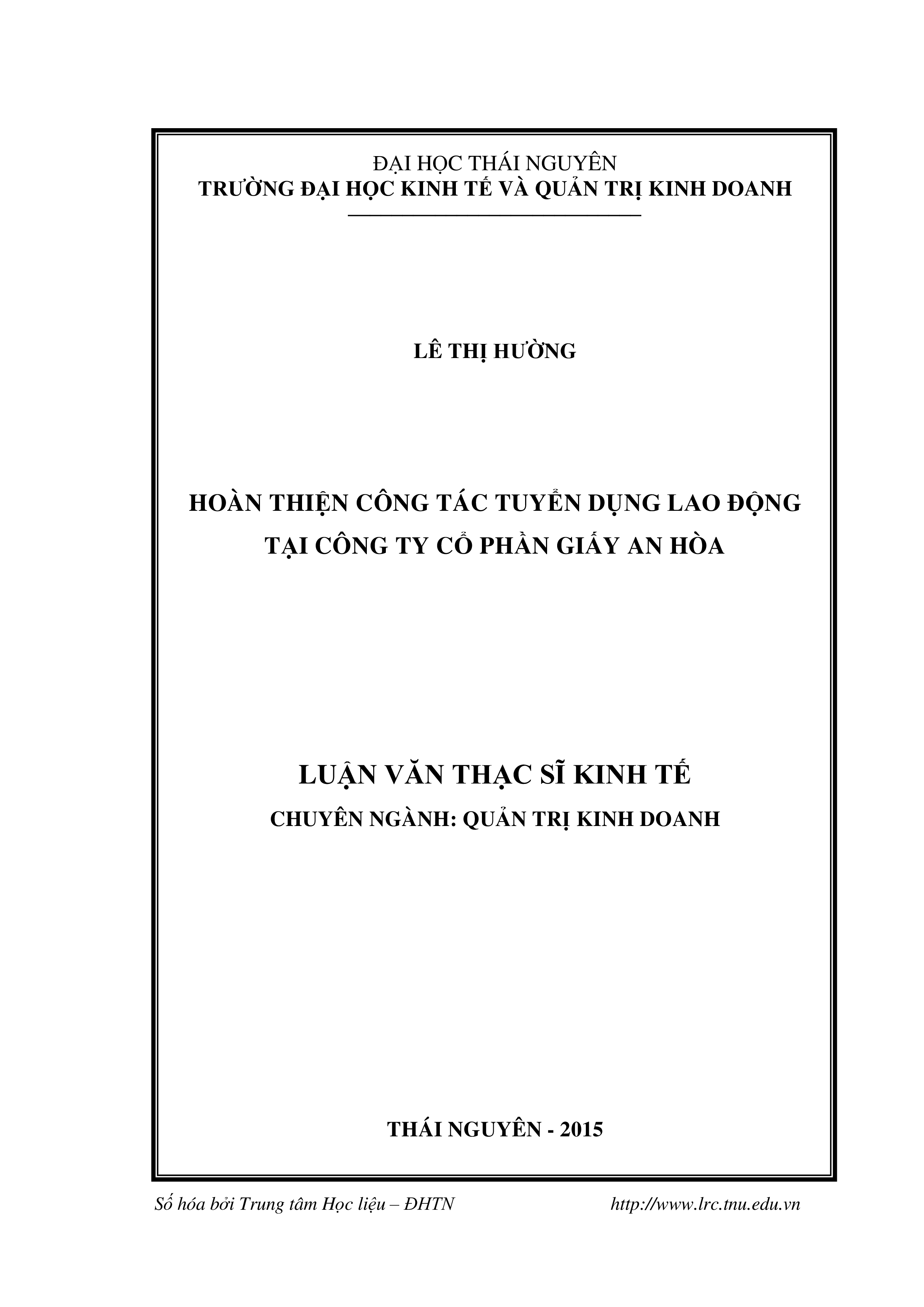 Hoàn thiện công tác tuyển dụng  lao động tại Công ty cổ  phần Giấy An Hòa