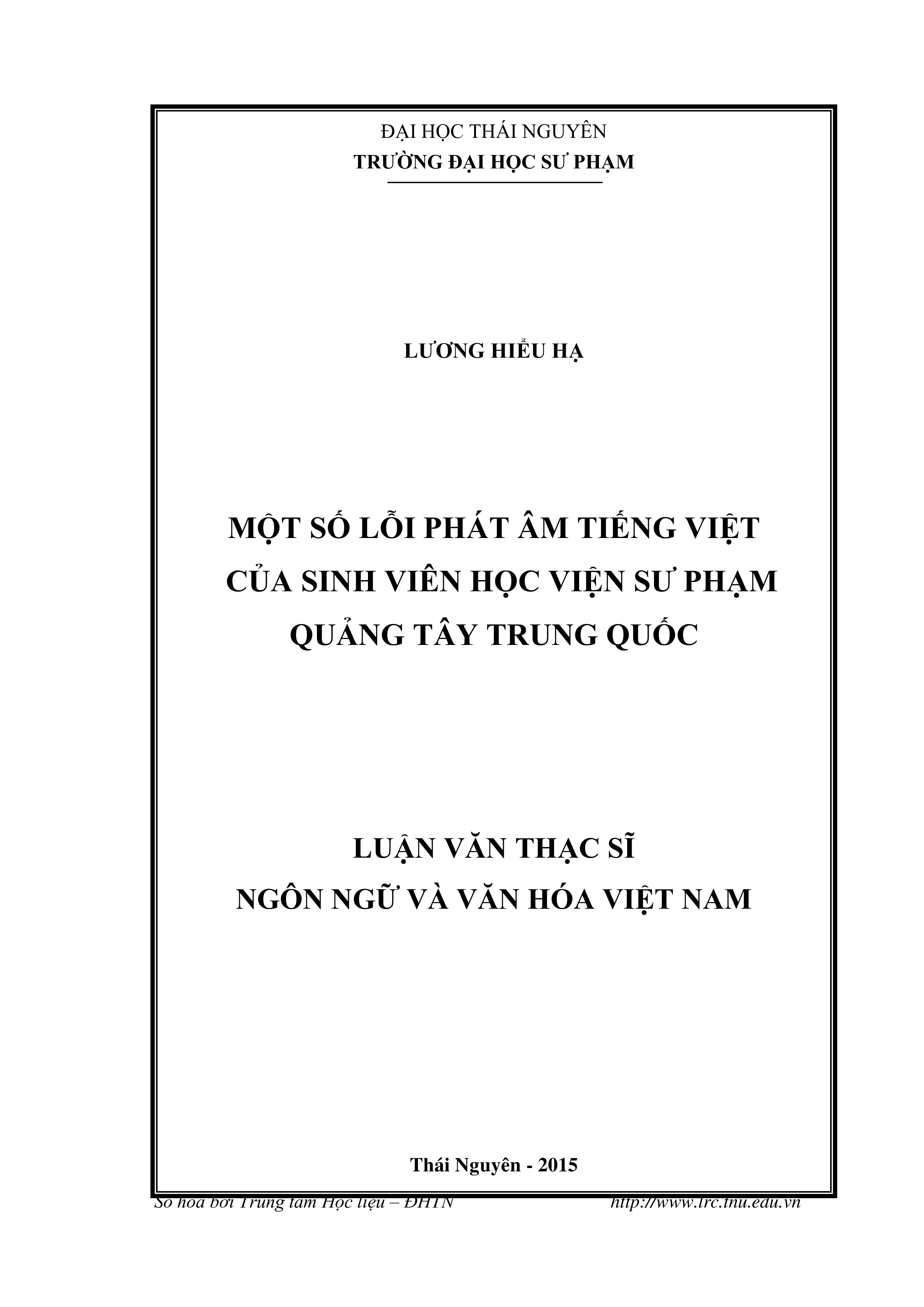 Một số lỗi phát âm tiếng Việt của sinh viên Học viện sư phạm Quảng Tây Trung Quốc