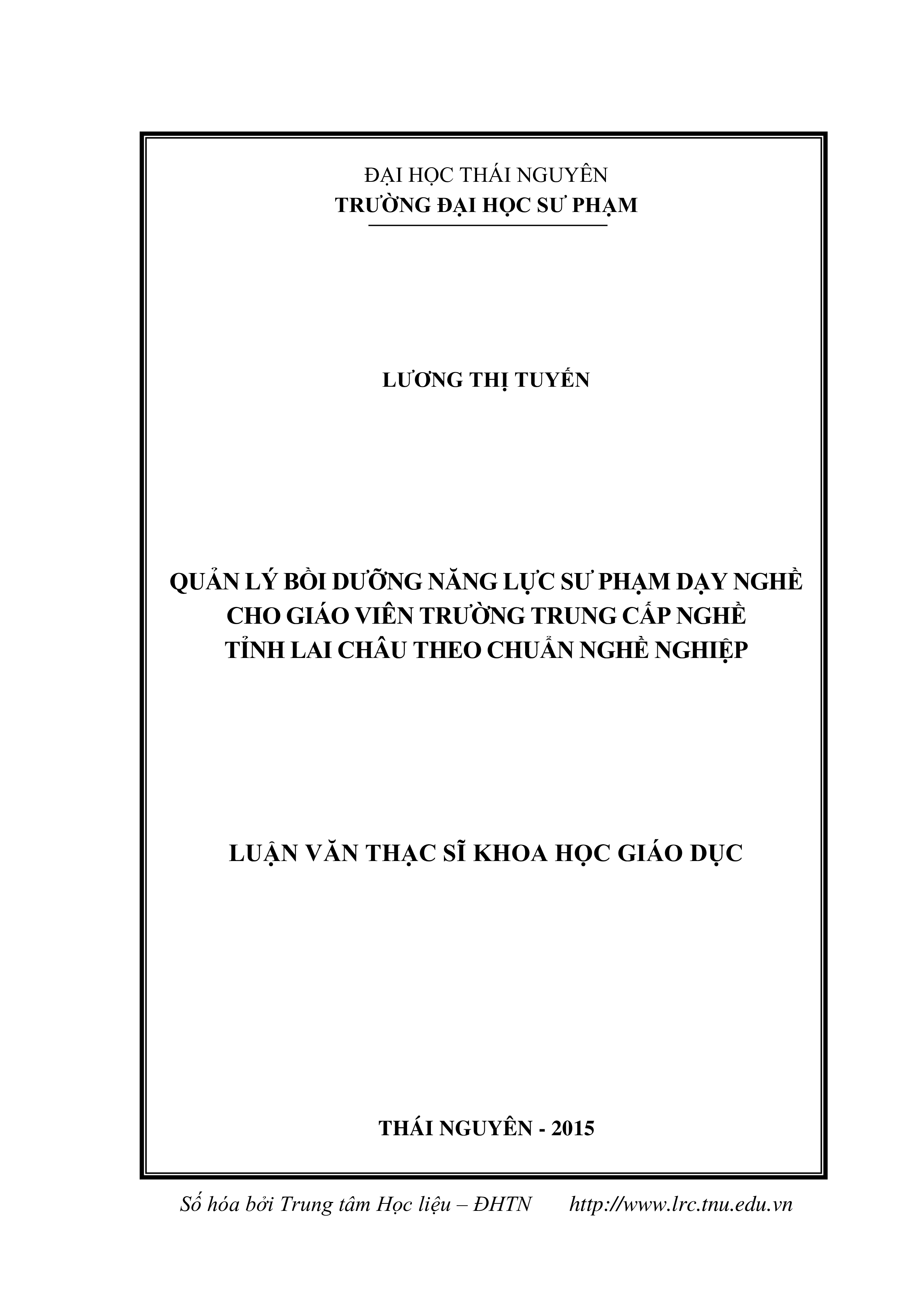 Quản lý bồi dưỡng  năng lực sư phạm dạy nghề cho giáo viên trường trung cấp nghề tỉnh Lai Châu  theo chuẩn nghề nghiệp