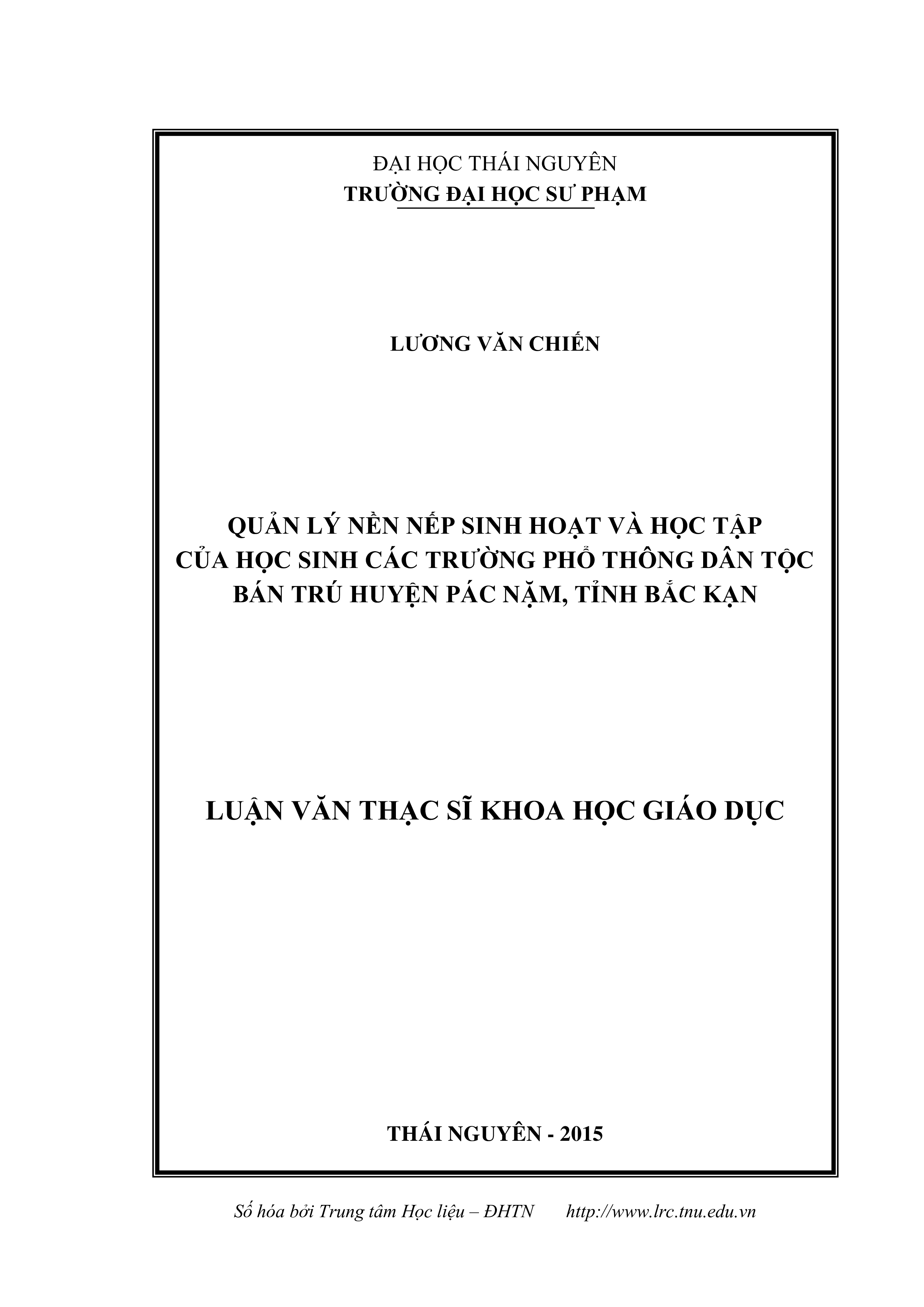 Quản lý nền  nếp sinh hoạt và học tập của học sinh các trường phổ thông  Dân tộc bán trú huyện Pác Nặm, tỉnh Bắc Kạn