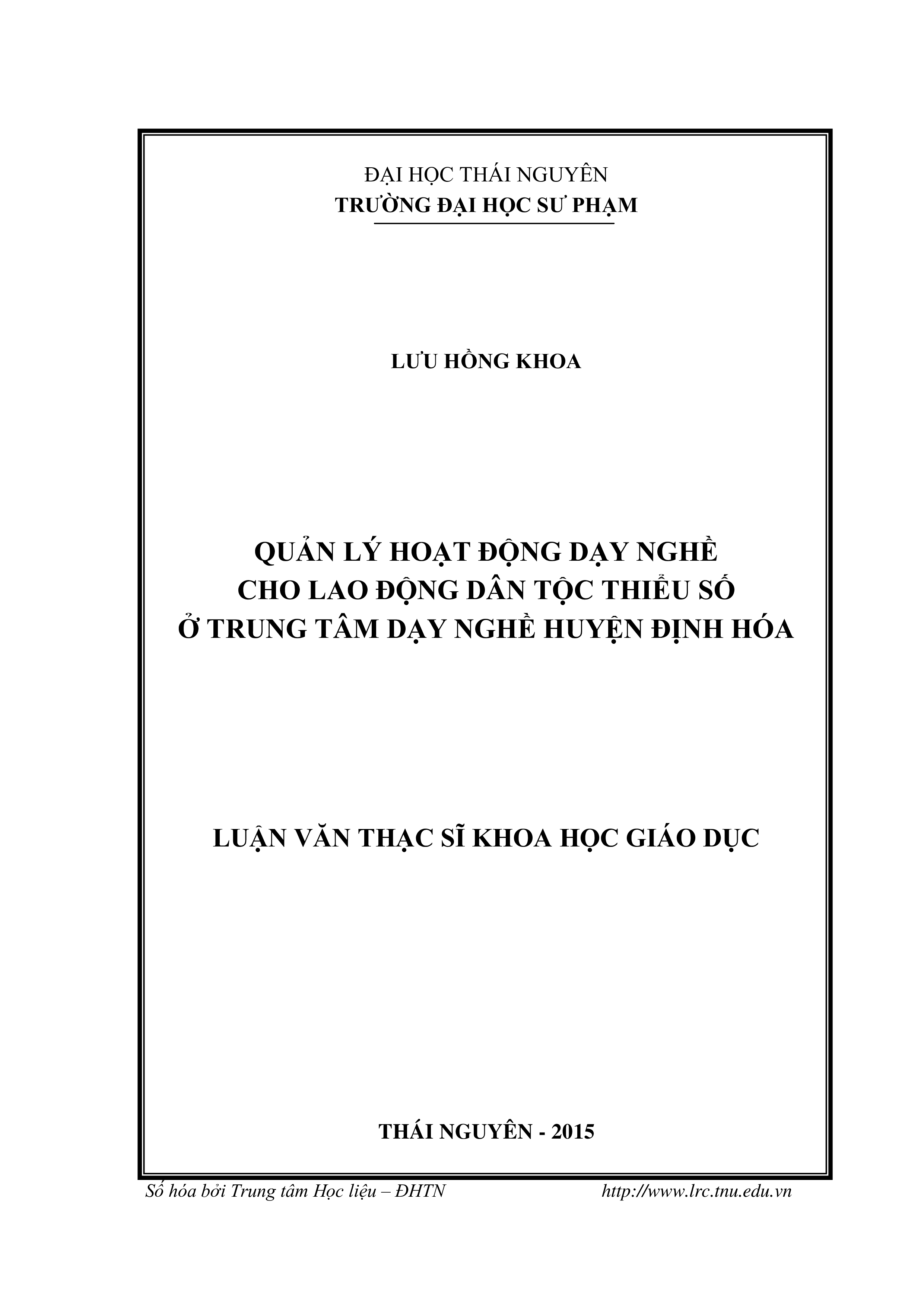 Quản lý hoạt động dạy  nghề cho lao  động  dân tộc  thiểu số  ở Trung tâm Dạy nghề  huyện Định Hóa