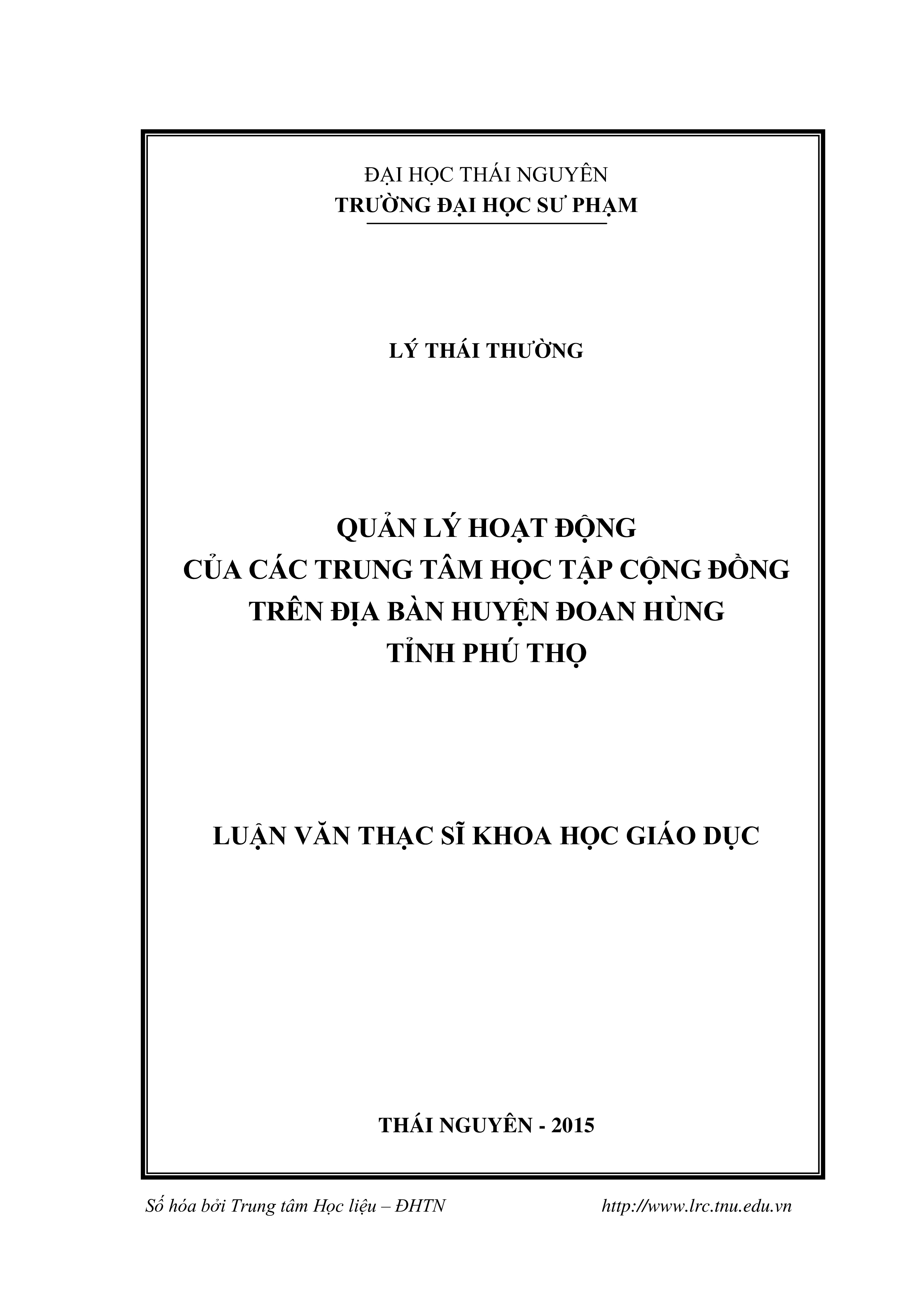 Quản lý hoạt động của các trung tâm học tập cộng đồng trên địa  bàn huyện Đoan Hùng tỉnh Phú Thọ