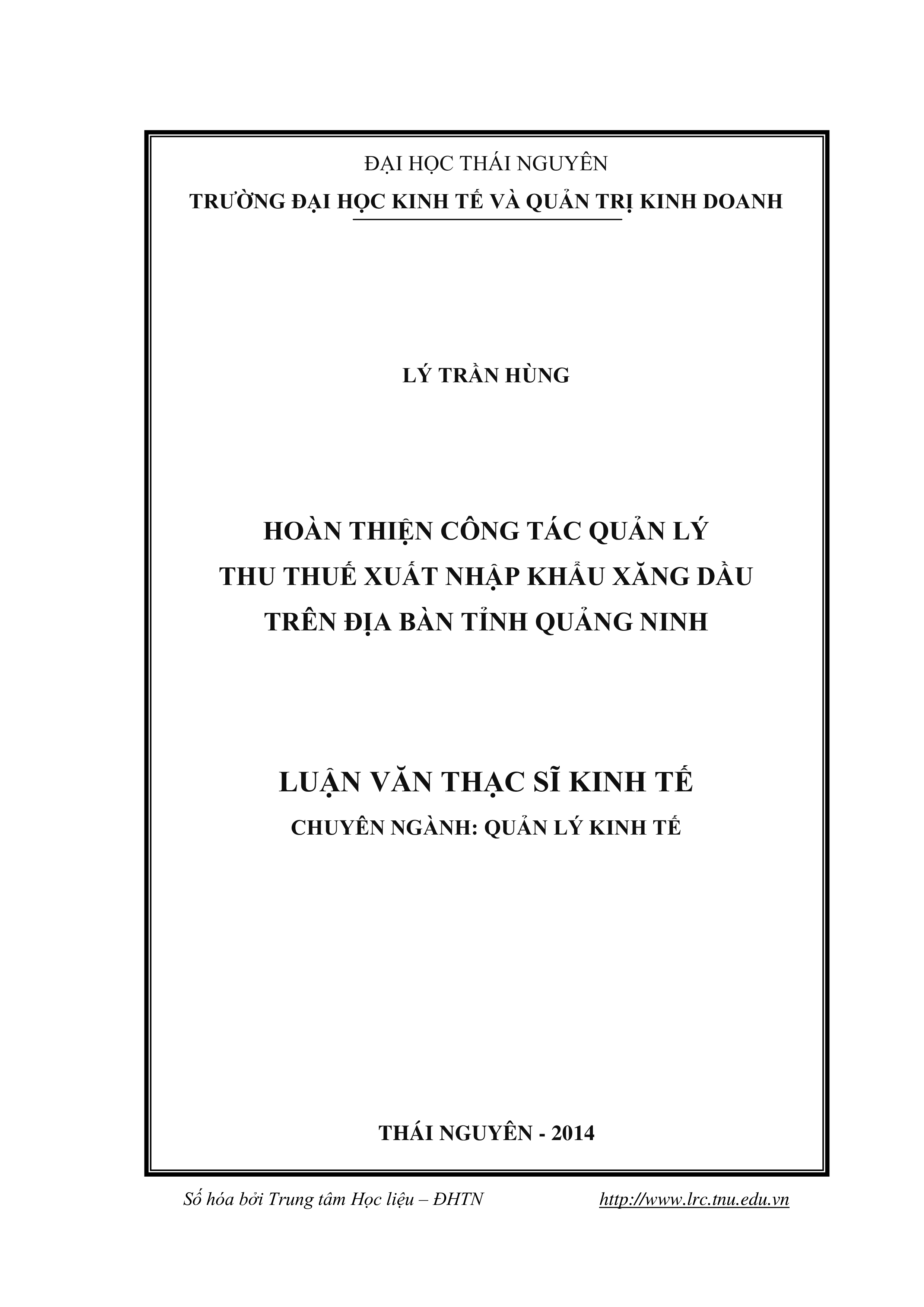 Hoàn thiện công tác quản lý  thu thuế xuất  nhập khẩu xăng dầu  trên địa bàn tỉnh  Quảng Ninh