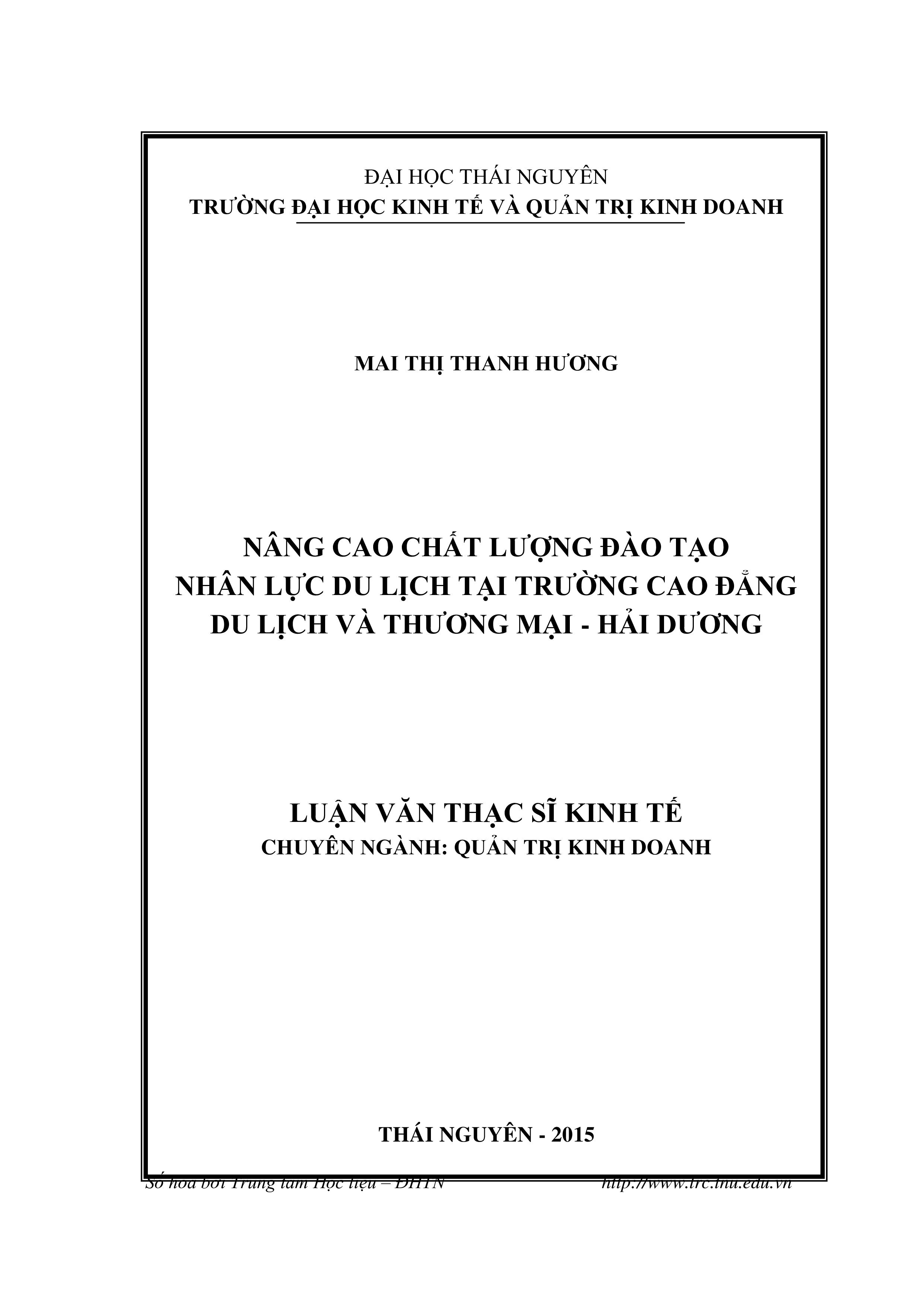 Nâng cao chất lượng đào tạo nhân lực du lịch tại trường cao đẳng Du  Lịch và Thương Mại Hải Dương