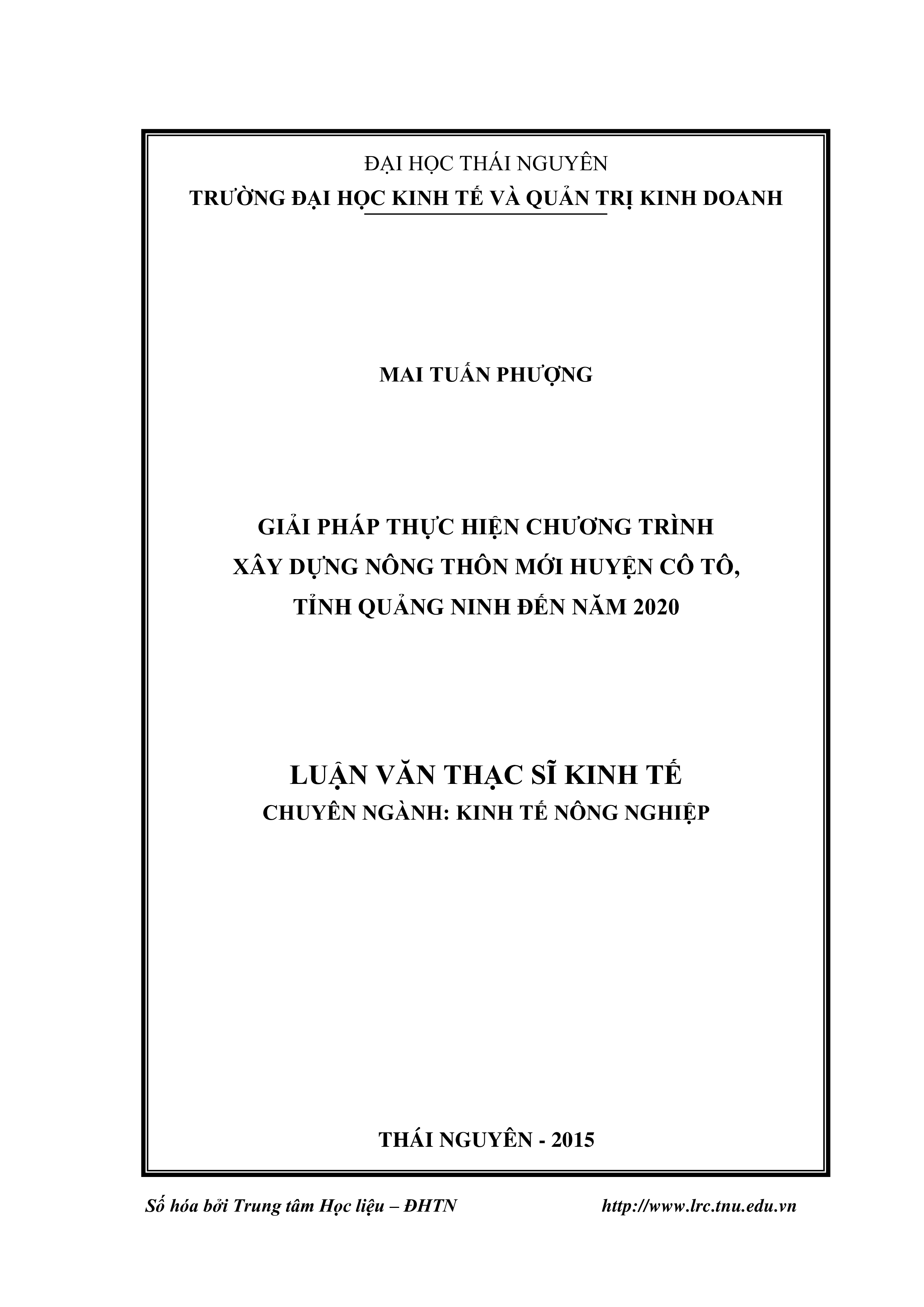 Giải pháp thực hiện chương trình xây dựng nông thôn mới huyện Cô Tô, tỉnh Quảng Ninh đến năm 2020