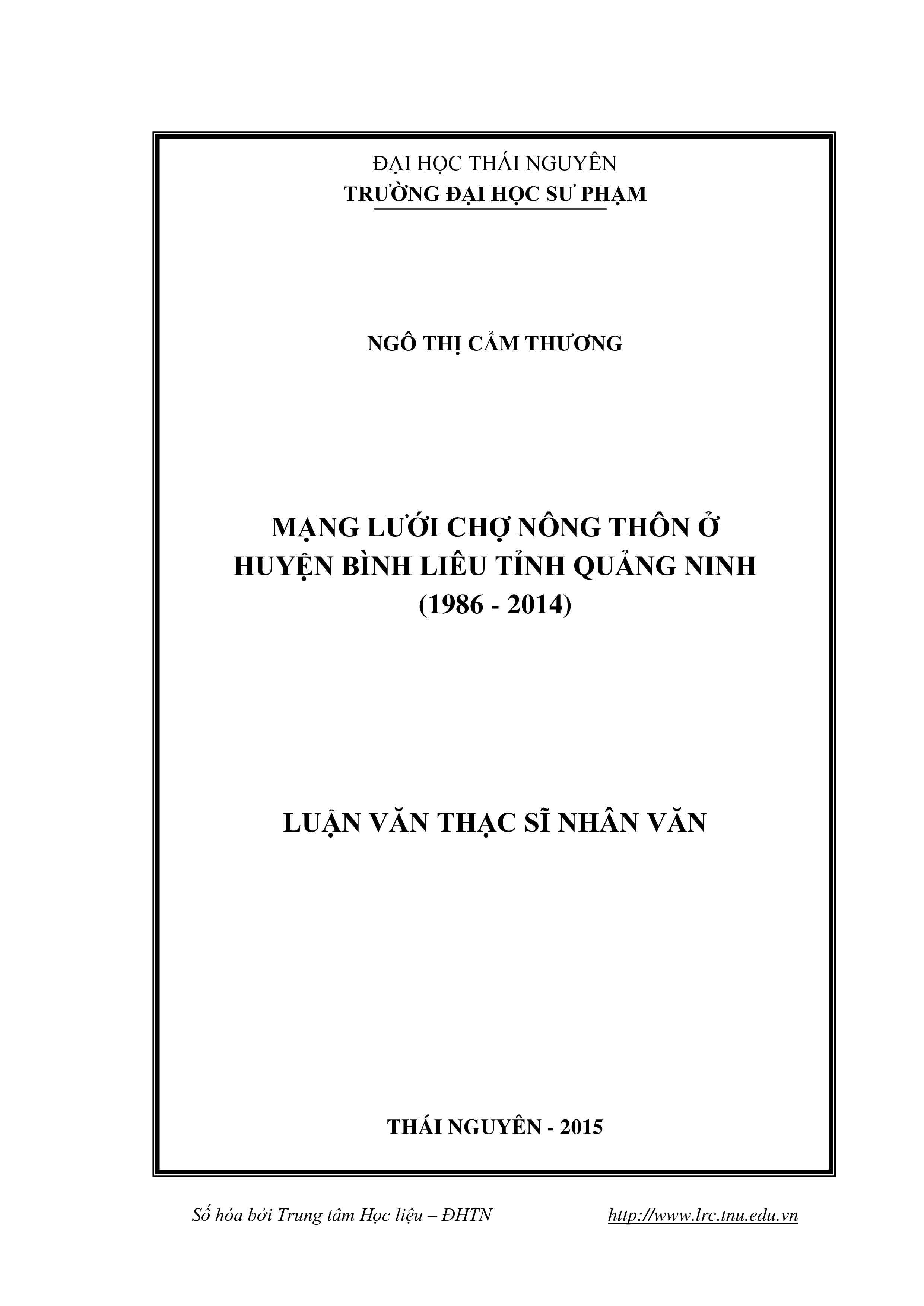 Mạng lưới chợ nông thôn ở huyện Bình Liêu, tỉnh  Quảng Ninh (1986  - 2014)