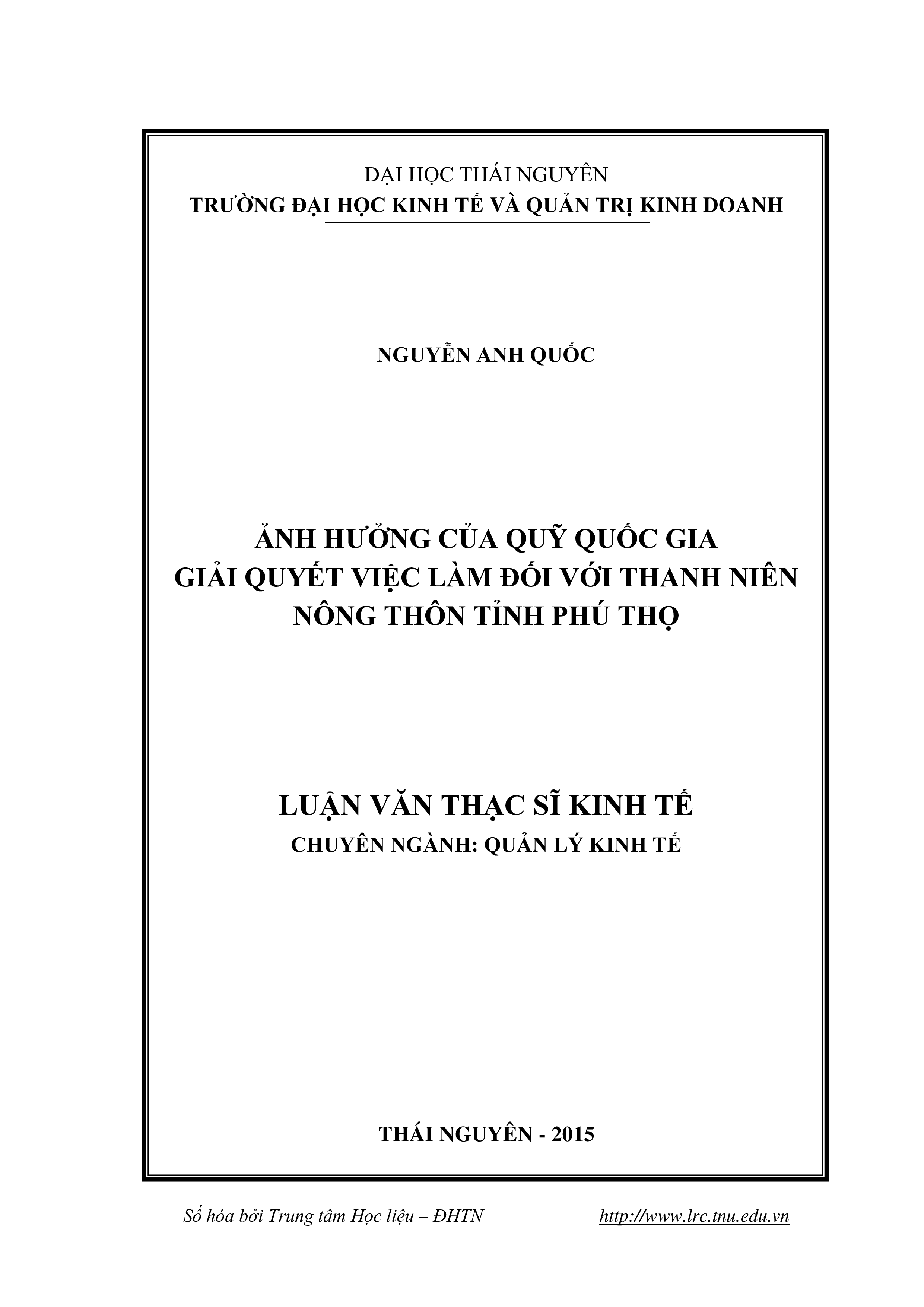 Ảnh hưởng của Quỹ Quốc gia giải quyết việc  làm đối với Thanh niên nông thôn tỉnh Phú Thọ