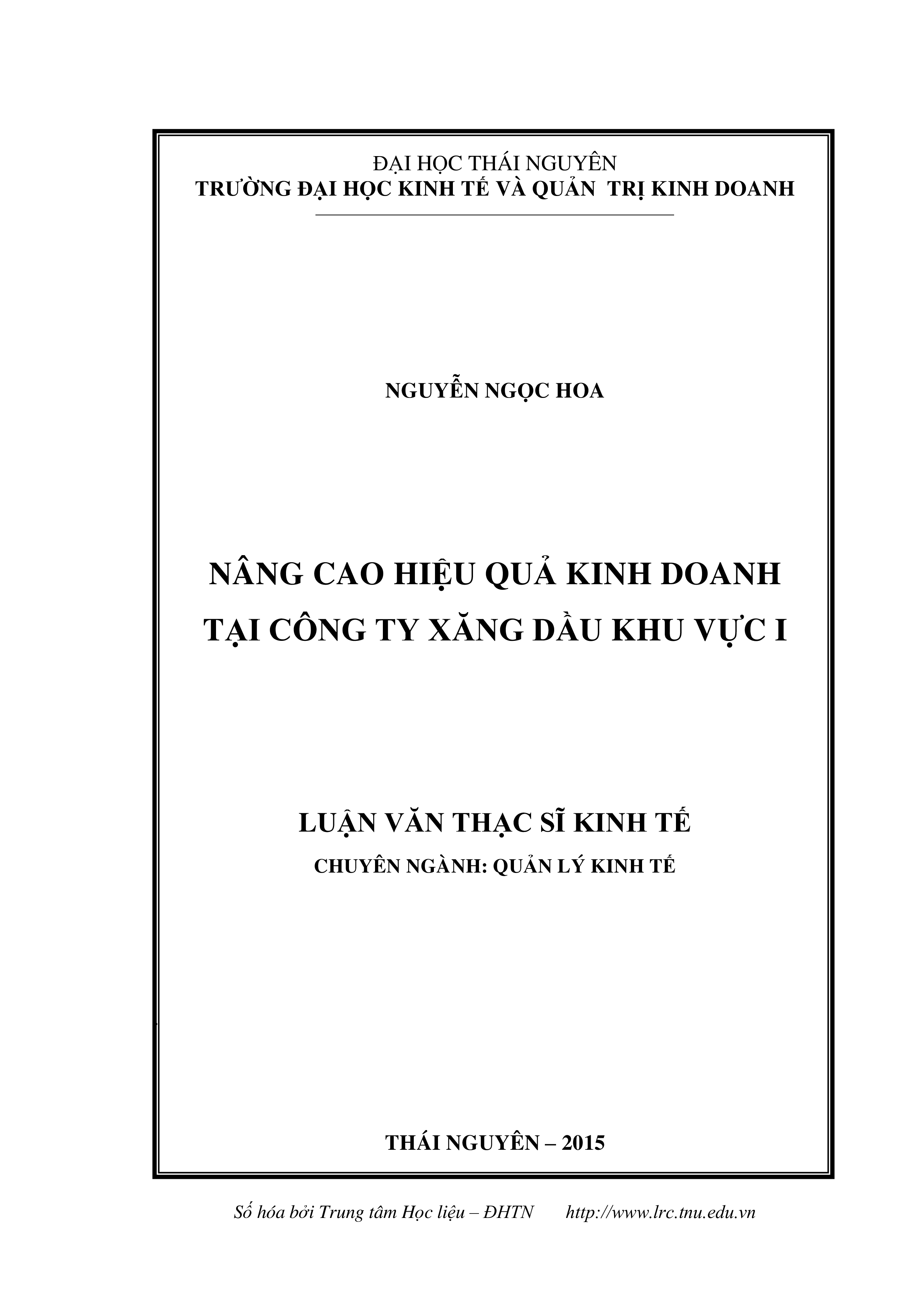 Nâng cao hiệu quả kinh doanh tại Công ty xăng dầu khu vực I