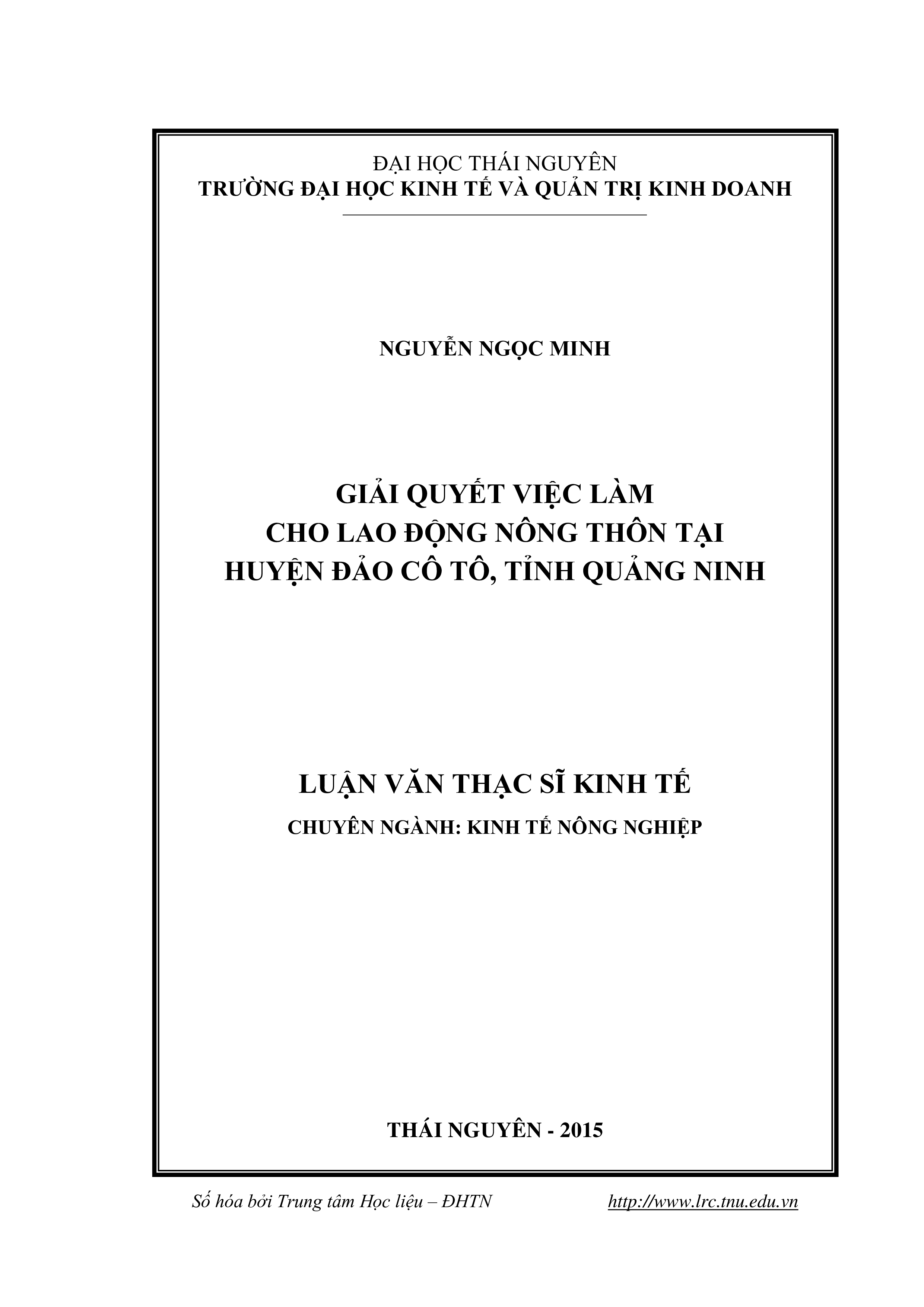 Giải quyết việc làm cho lao động  nông thôn tại huyện đảo Cô Tô, tỉnh Quảng Ninh