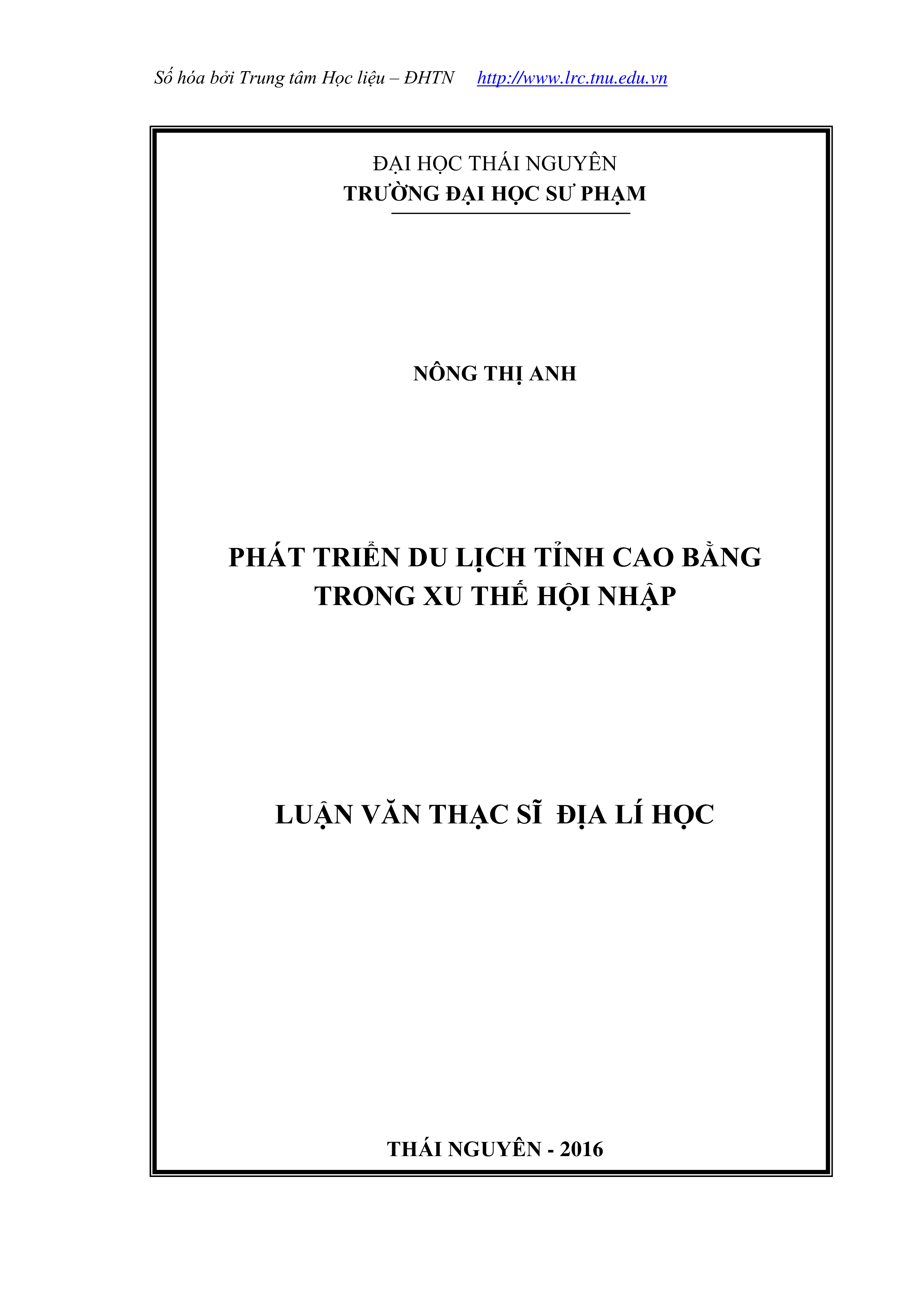 Phát triển du lịch tỉnh Cao Bằng trong xu thế hội nhập