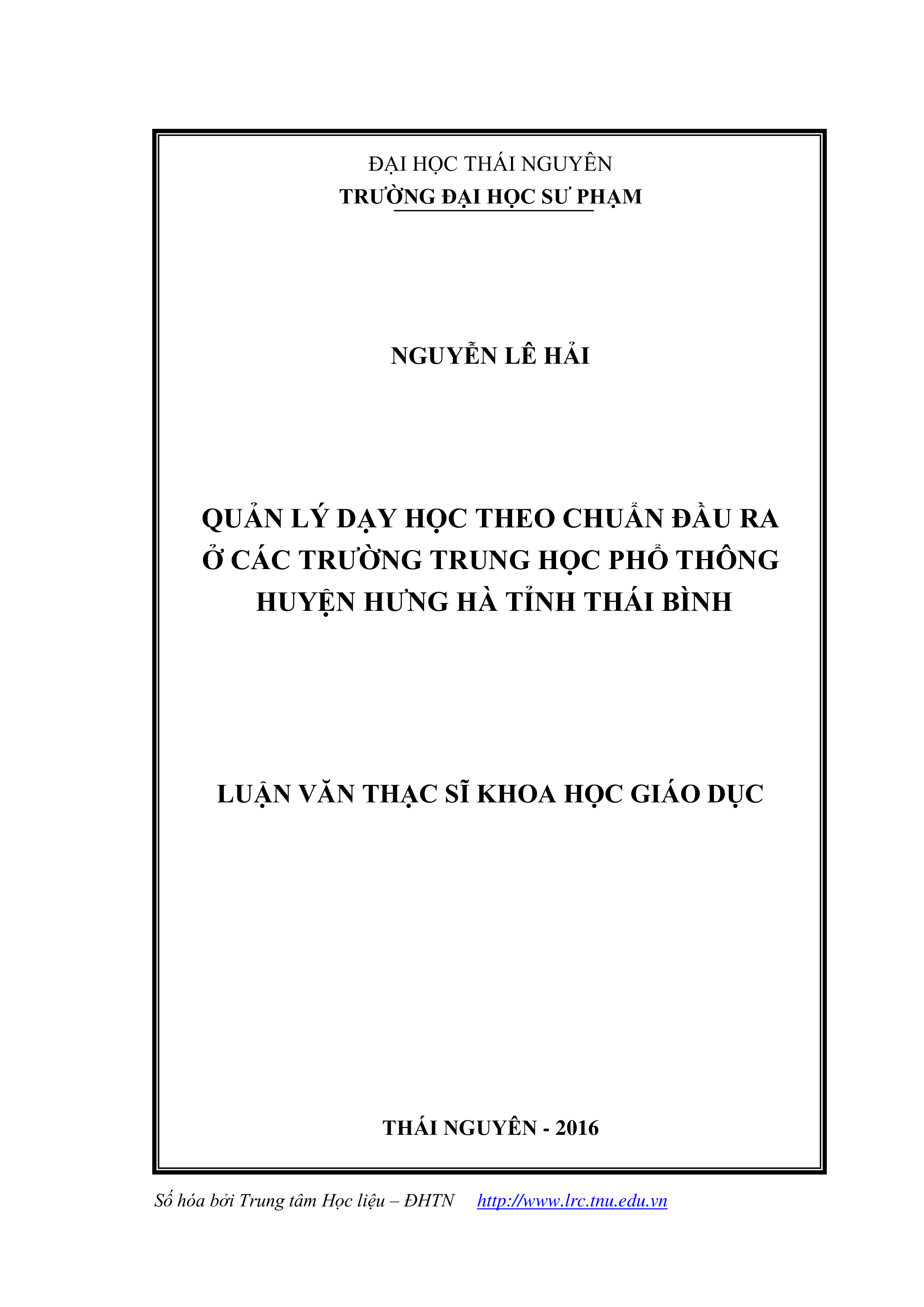 Quản lý dạy học theo chuẩn đầu ra ở các trường trung học phổ thông, huyện Hưng Hà, tỉnh Thái Bình