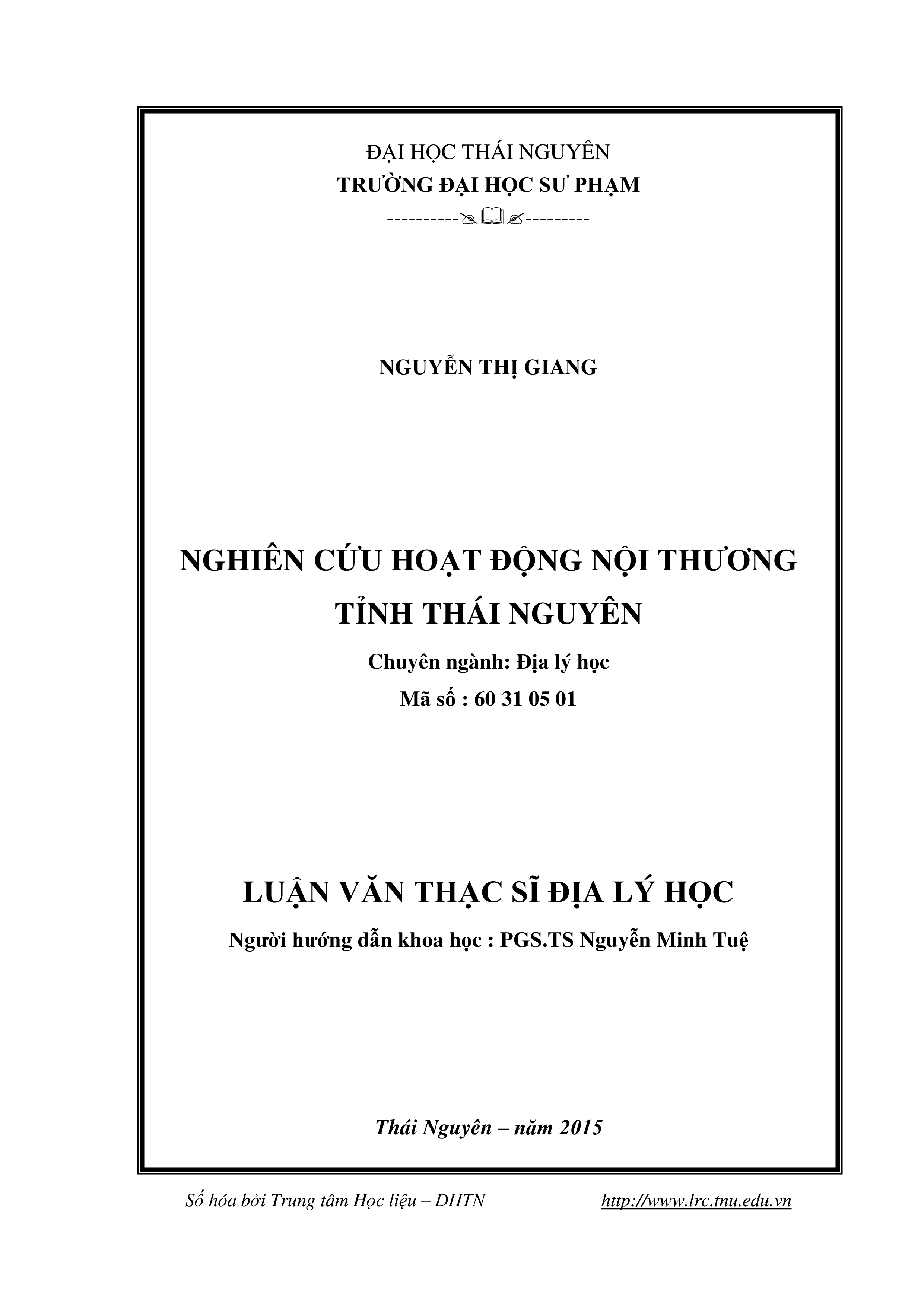 Nghiên cứu hoạt động nội thương tỉnh Thái Nguyên