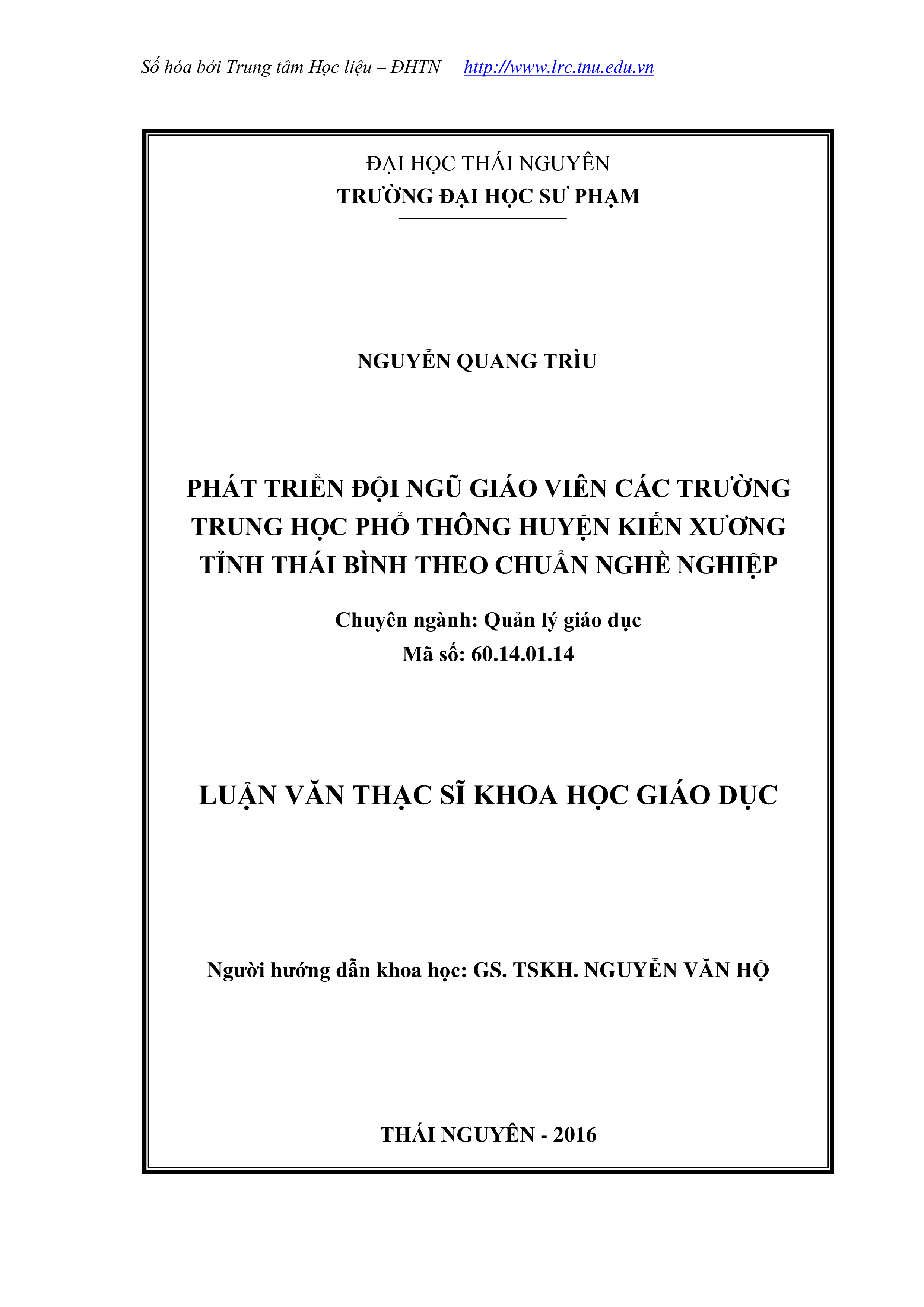 Phát triển đội ngũ giáo viên các trường trung học phổ thông huyện Kiến Xương, tỉnh Thái Bình theo chuẩn nghề nghiệp