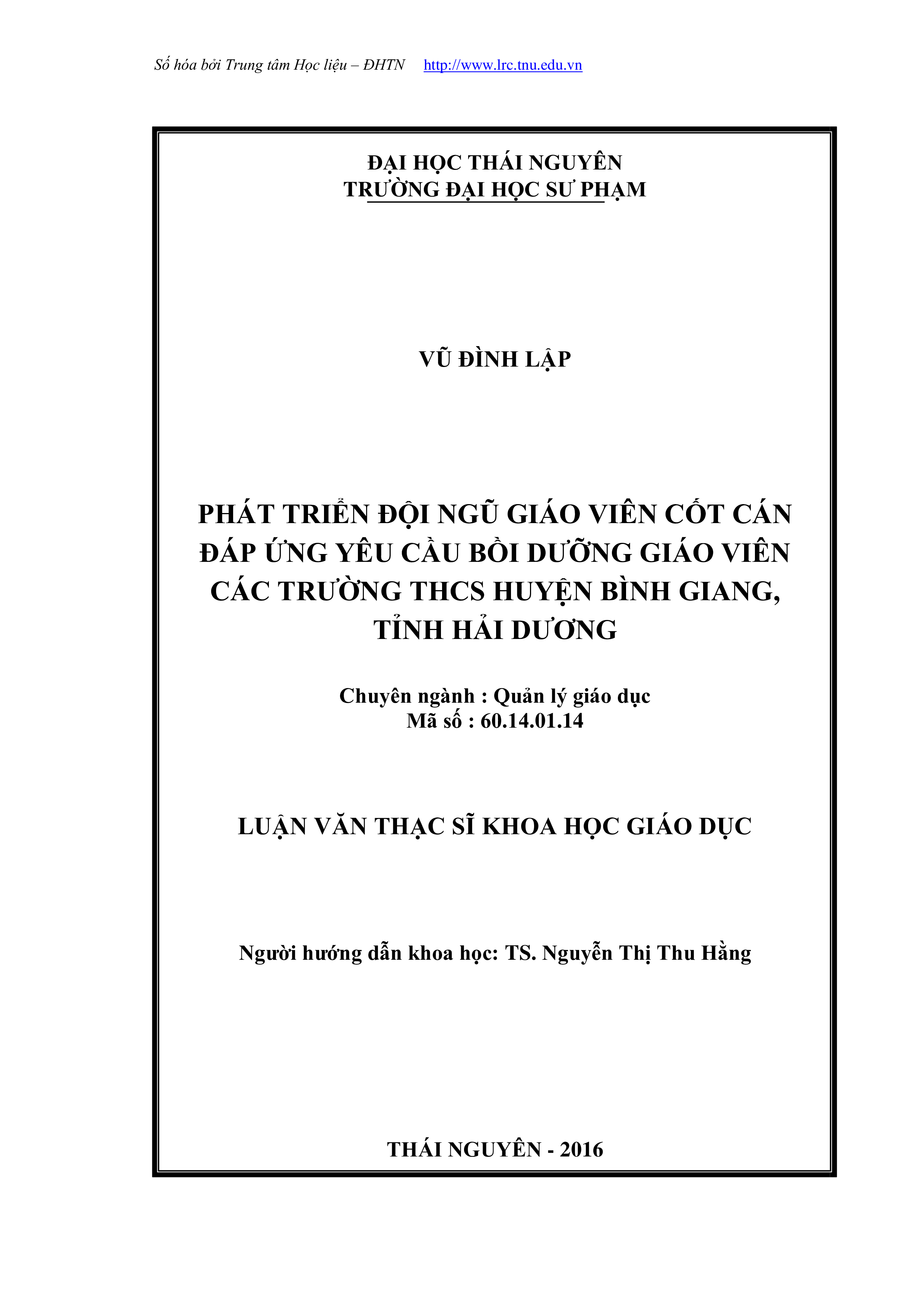 Phát triển đội ngũ giáo viên cốt cán đáp ứng yêu cầu bồi dưỡng giáo viên các trường Trung học cơ sở huyện Bình Giang, tỉnh Hải Dương