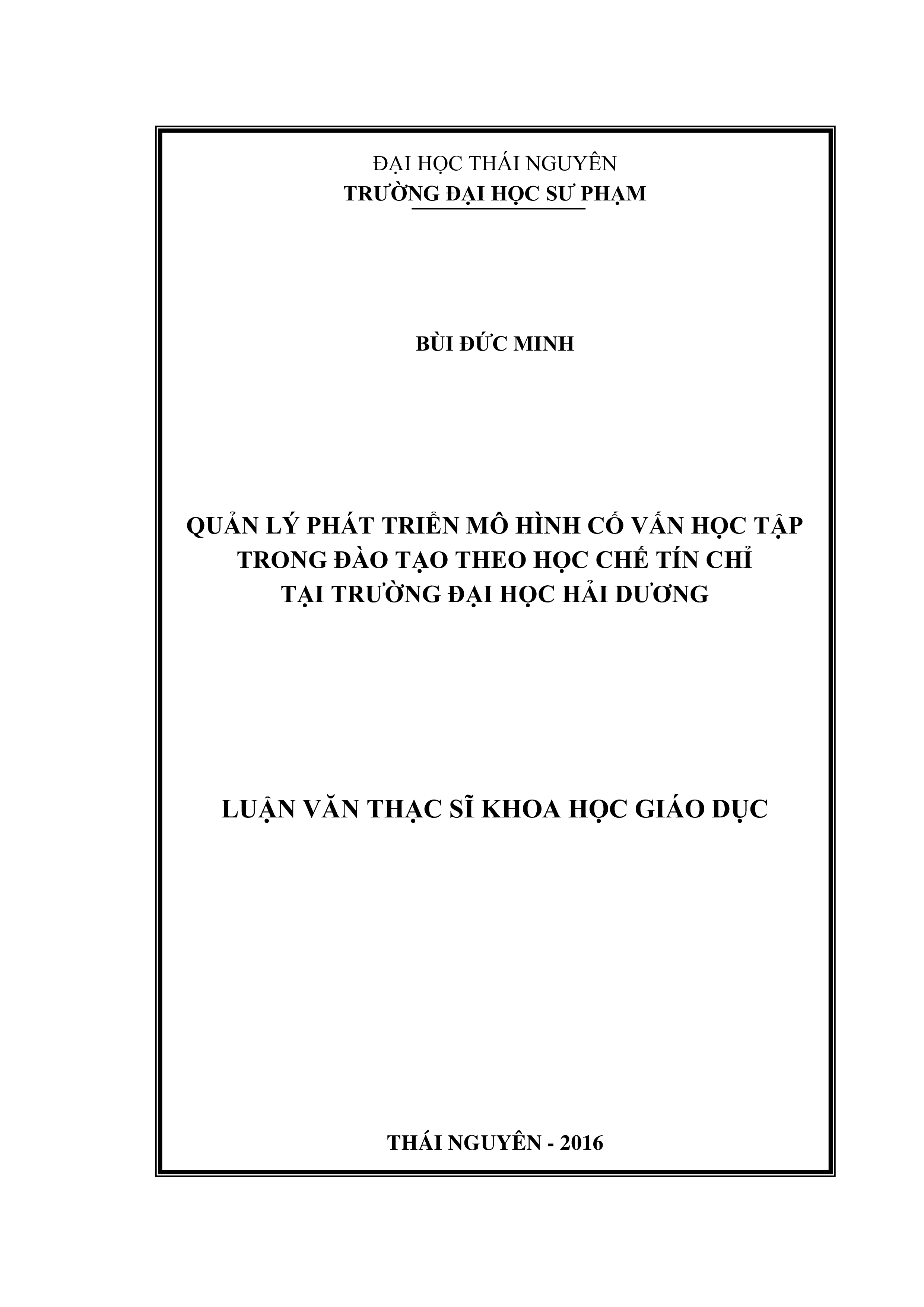 Quản lý phát triển mô hình cố vấn học tập trong đào tạo theo  học chế tín chỉ tại trường Đại học Hải Dương