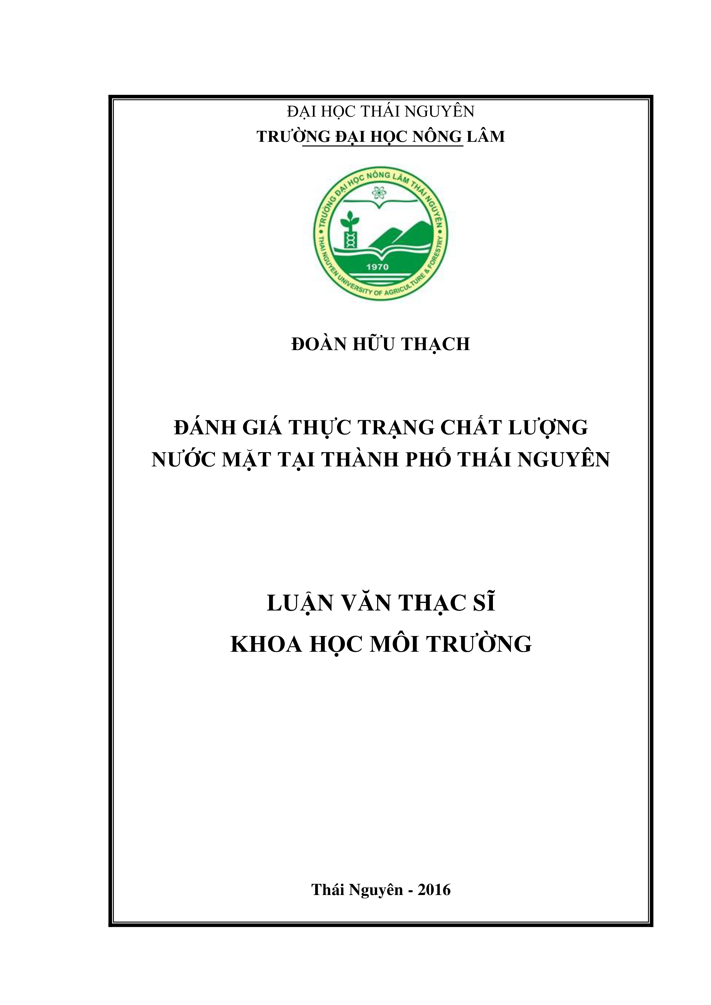 Đánh giá thực trạng chất lượng nước mặt tại thành phố Thái Nguyên