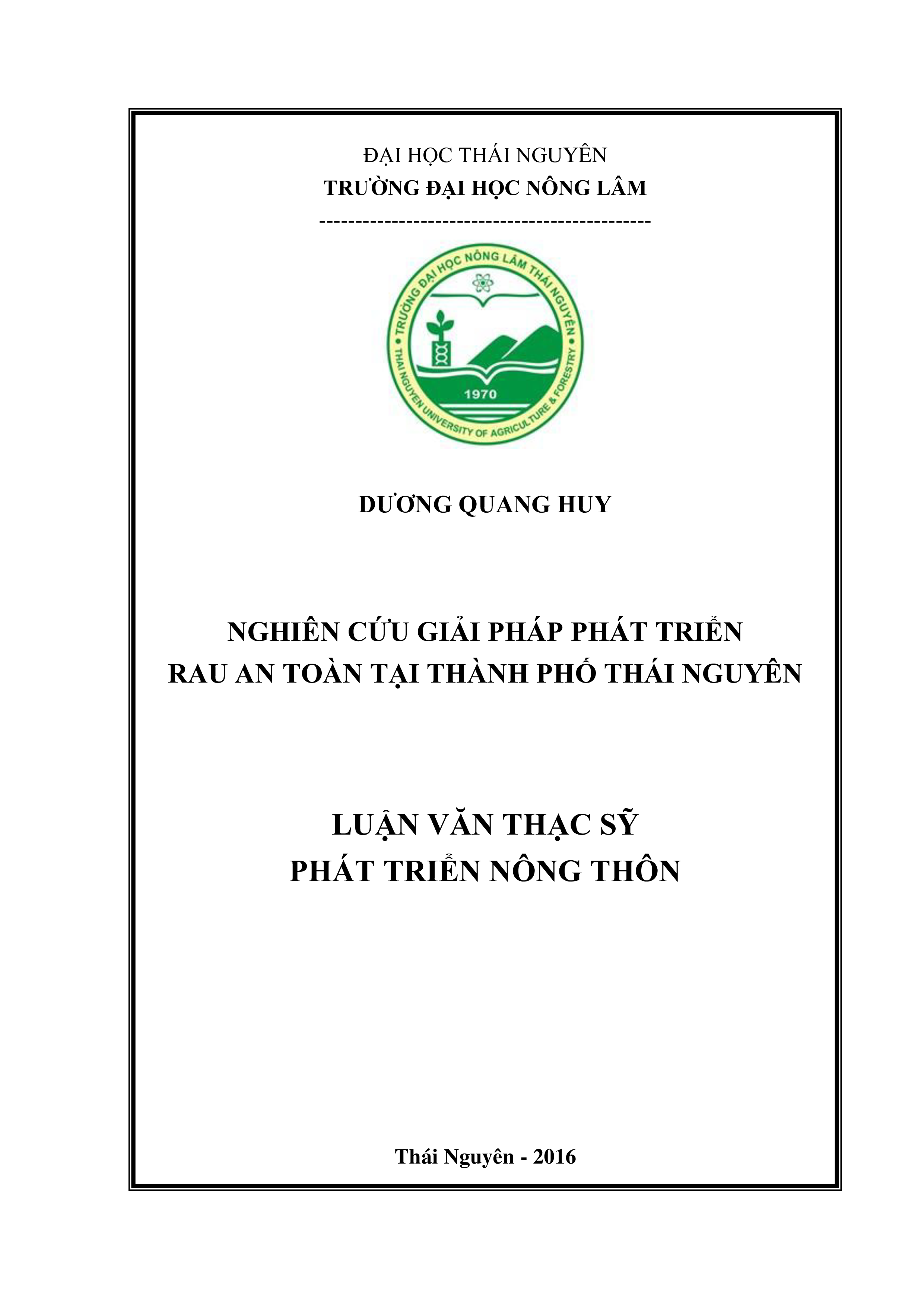 Nghiên cứu giải pháp phát triển rau an toàn tại thành phố Thái Nguyên