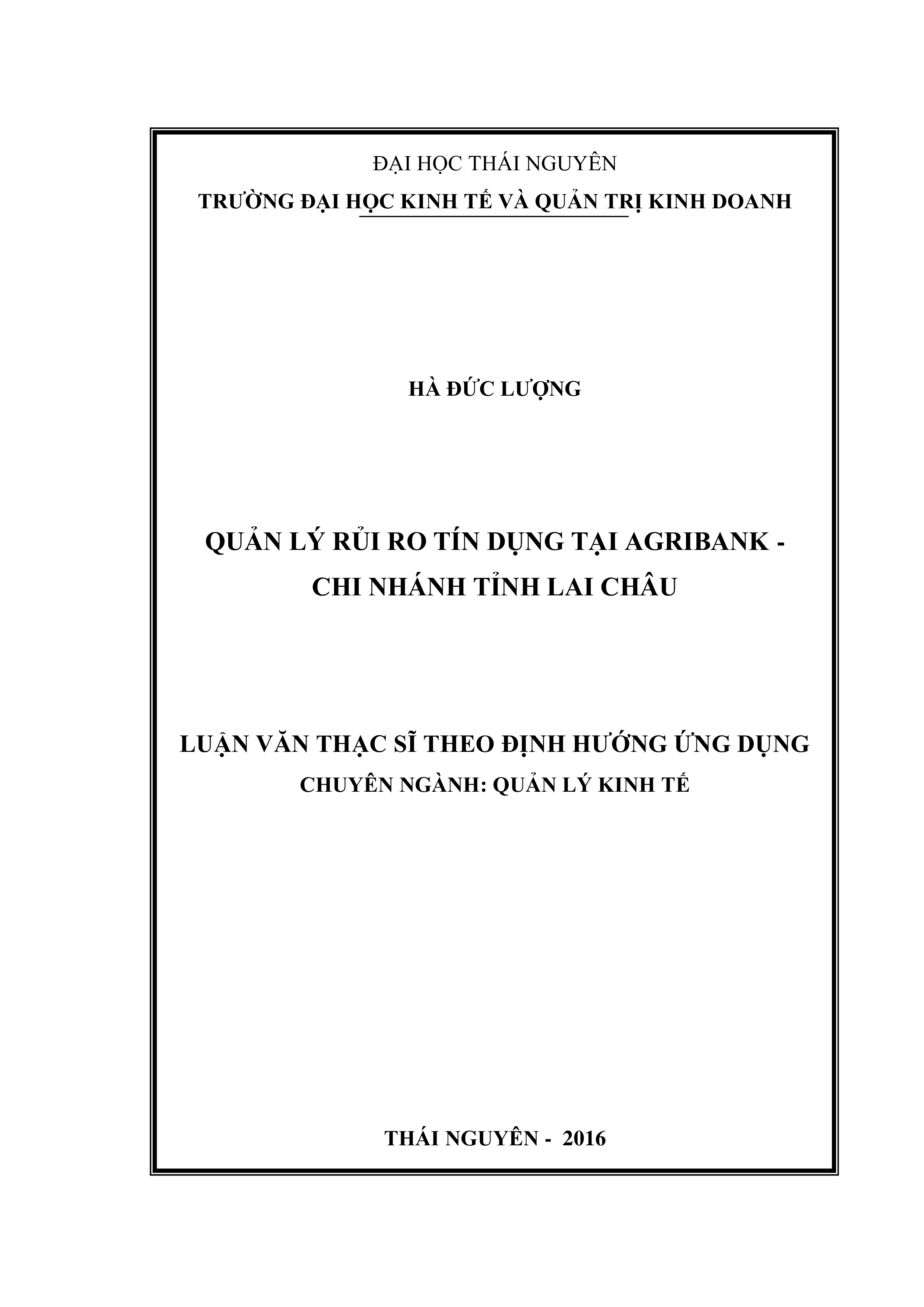 Quản lý rủi ro tín dụng tại  Agribank  -  Chi nhánh tỉnh Lai Châu