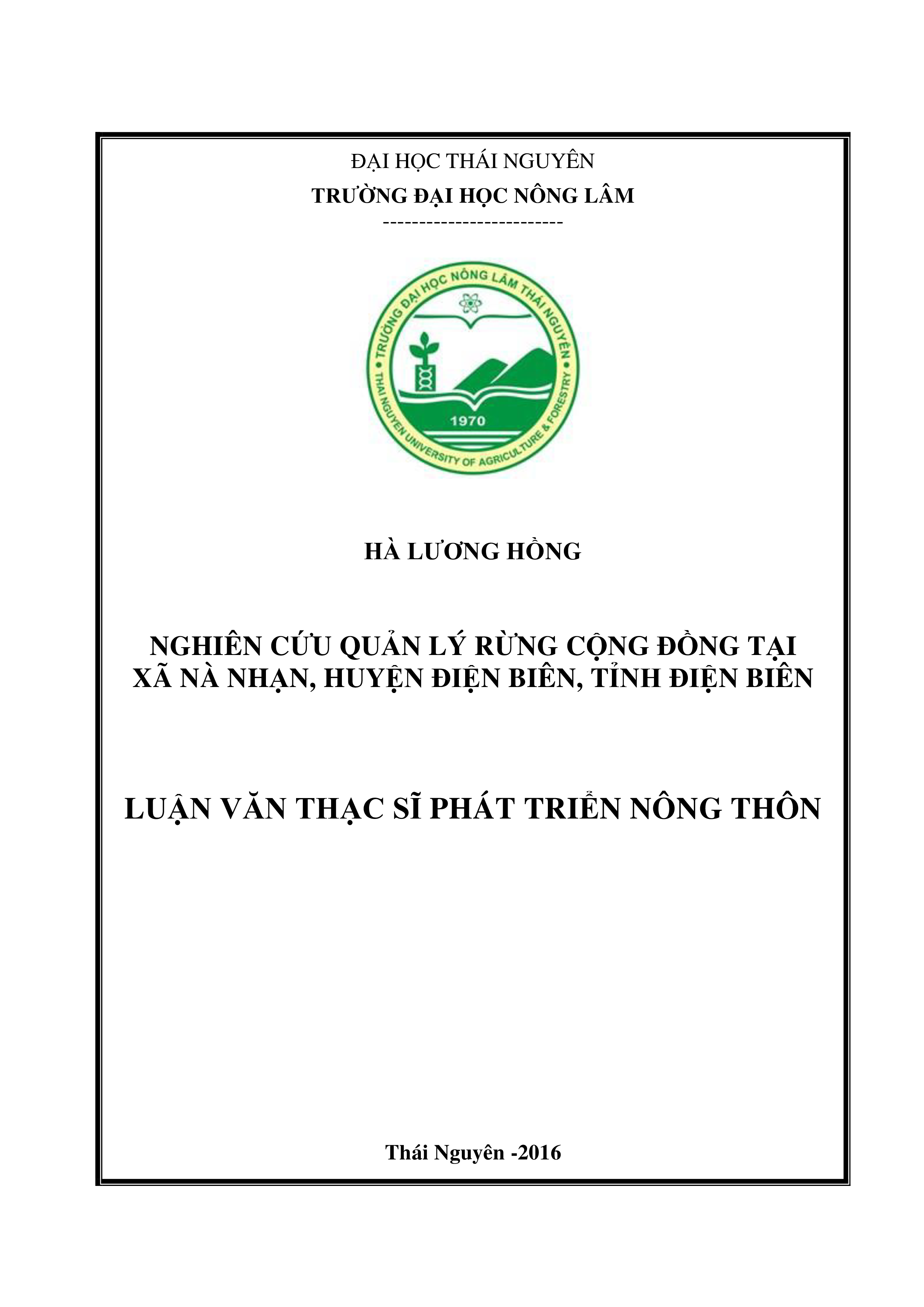 Nghiên cứu quản lý rừng cộng đồng tại xã Nà Nhạn, huyện Điện  Biên, tỉnh Điện Biên