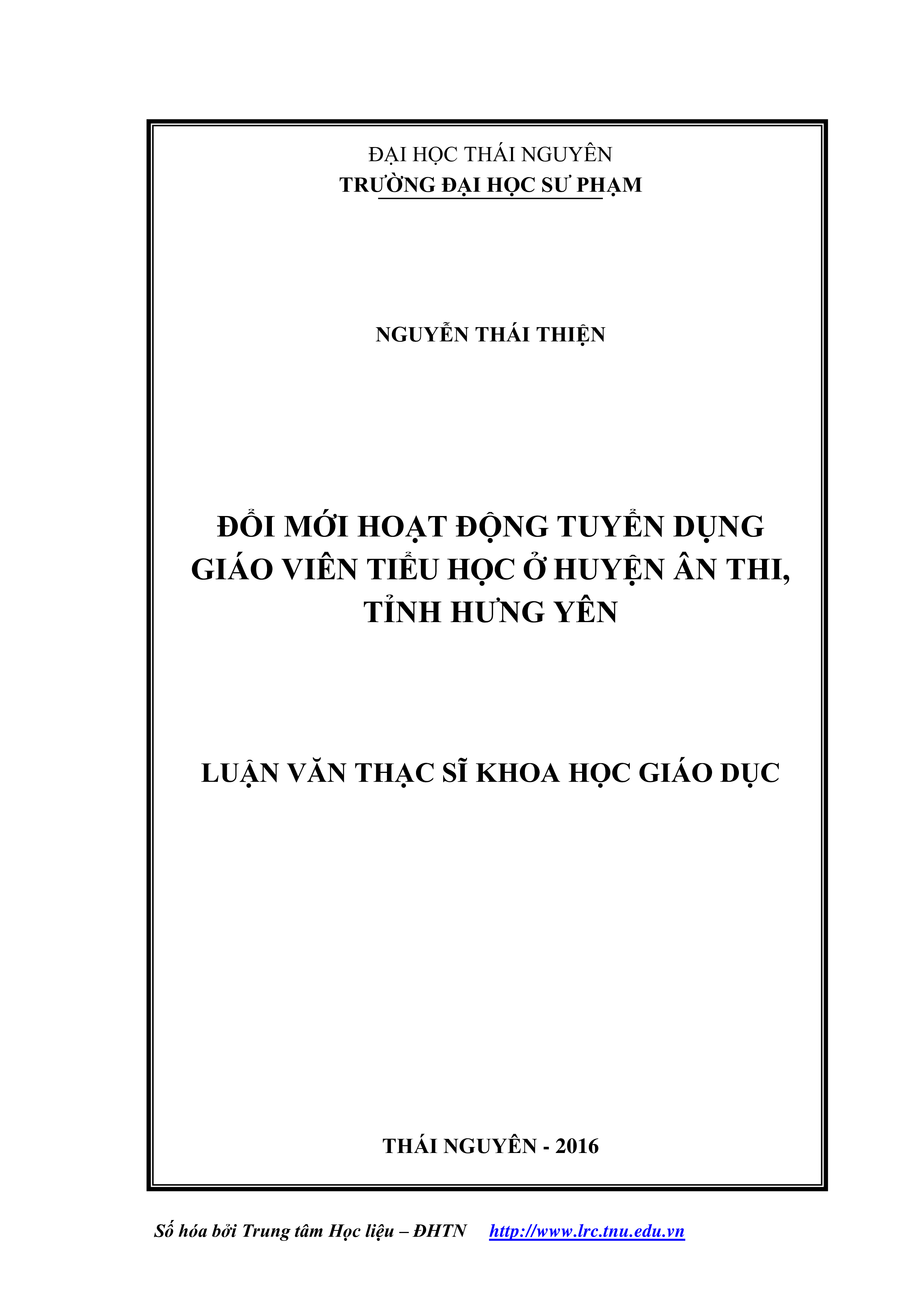 Đổi mới hoạt động tuyển dụng giáo viên tiểu học ở Huyện Ân Thi, tỉnh Hưng Yên