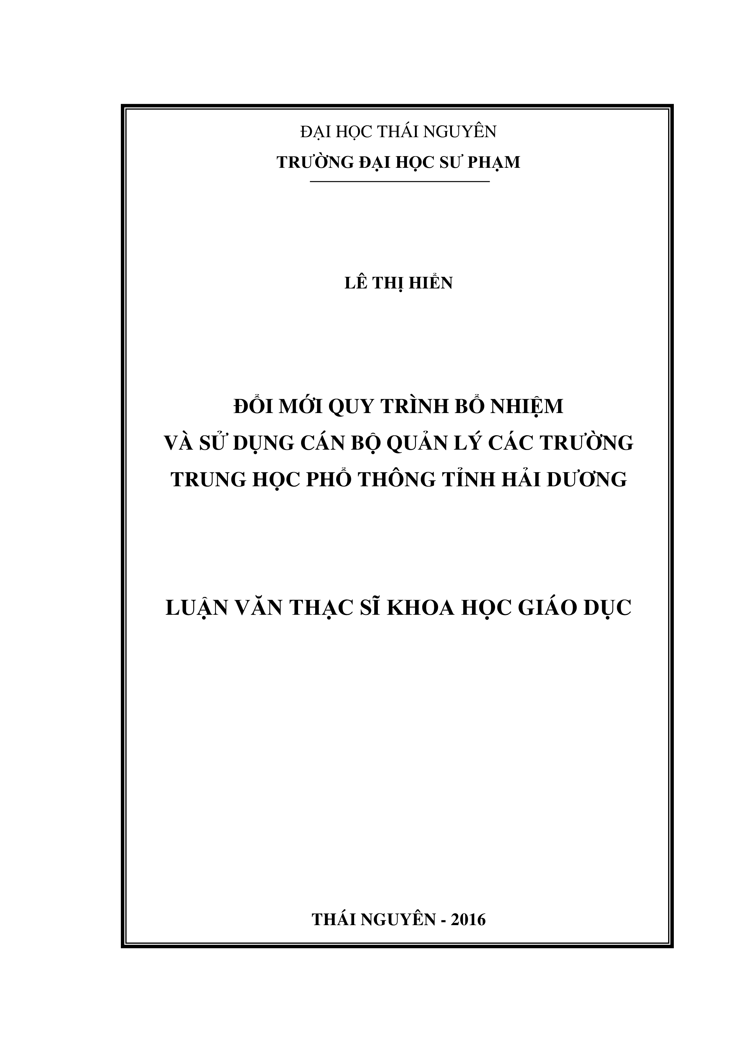 Đổi mới quy trình bổ nhiệm và sử dụng cán bộ quản lý các trường  trung học phổ thông tỉnh Hải Dương