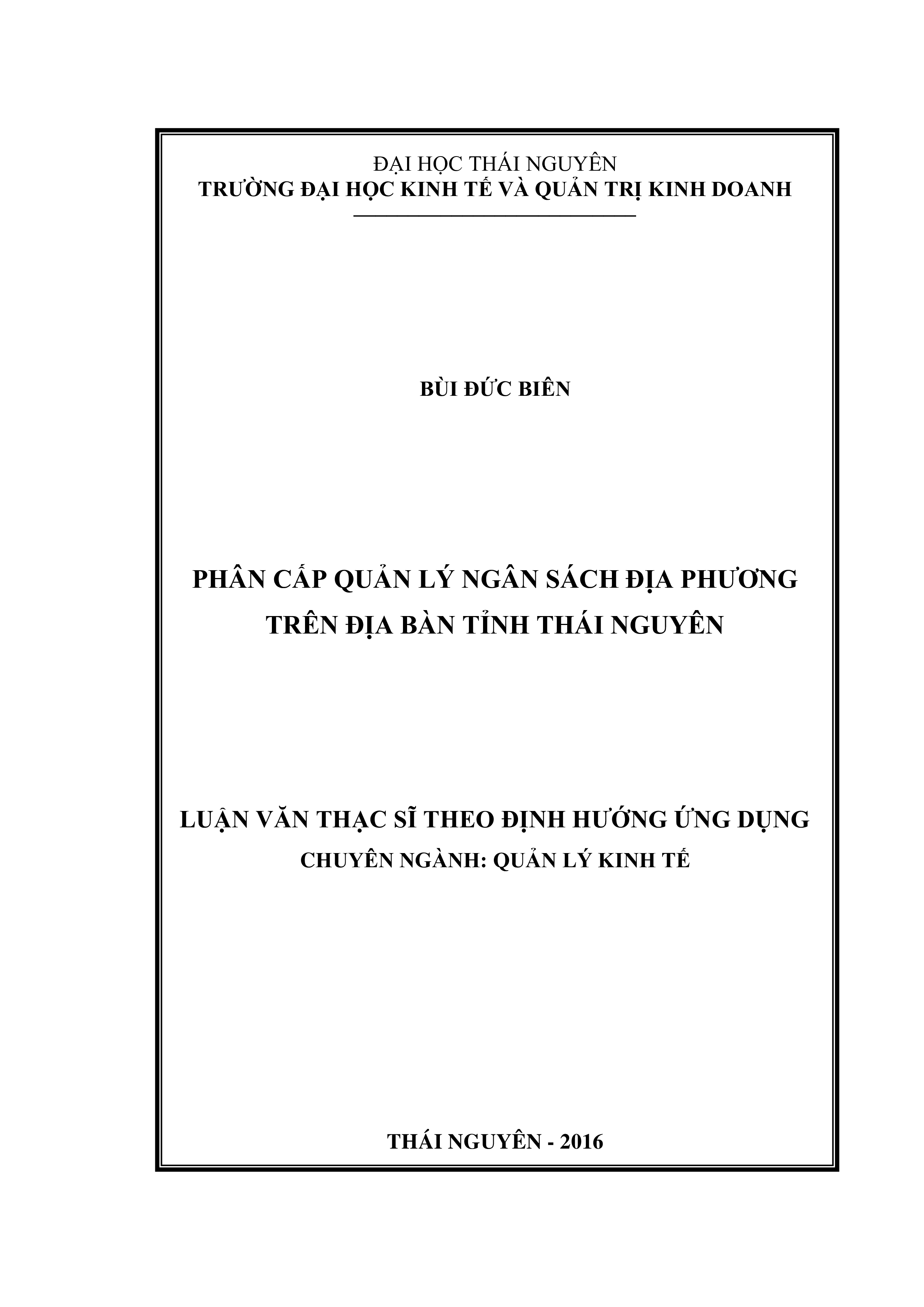 Phân cấp quản lý ngân sách địa phương trên địa bàn tỉnh Thái  Nguyên