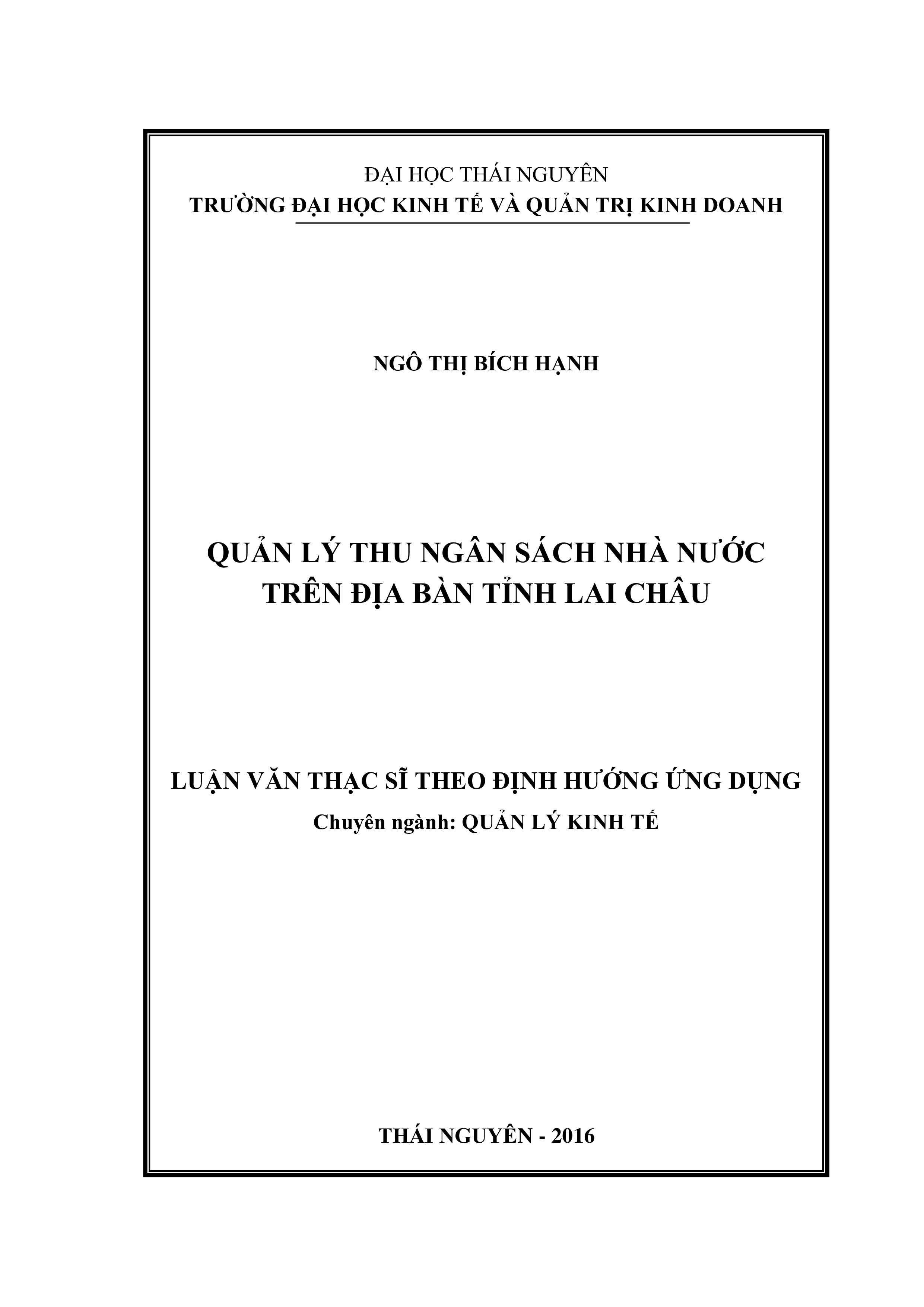 Quản lý thu ngân sách nhà nước trên địa bàn tỉnh Lai Châu