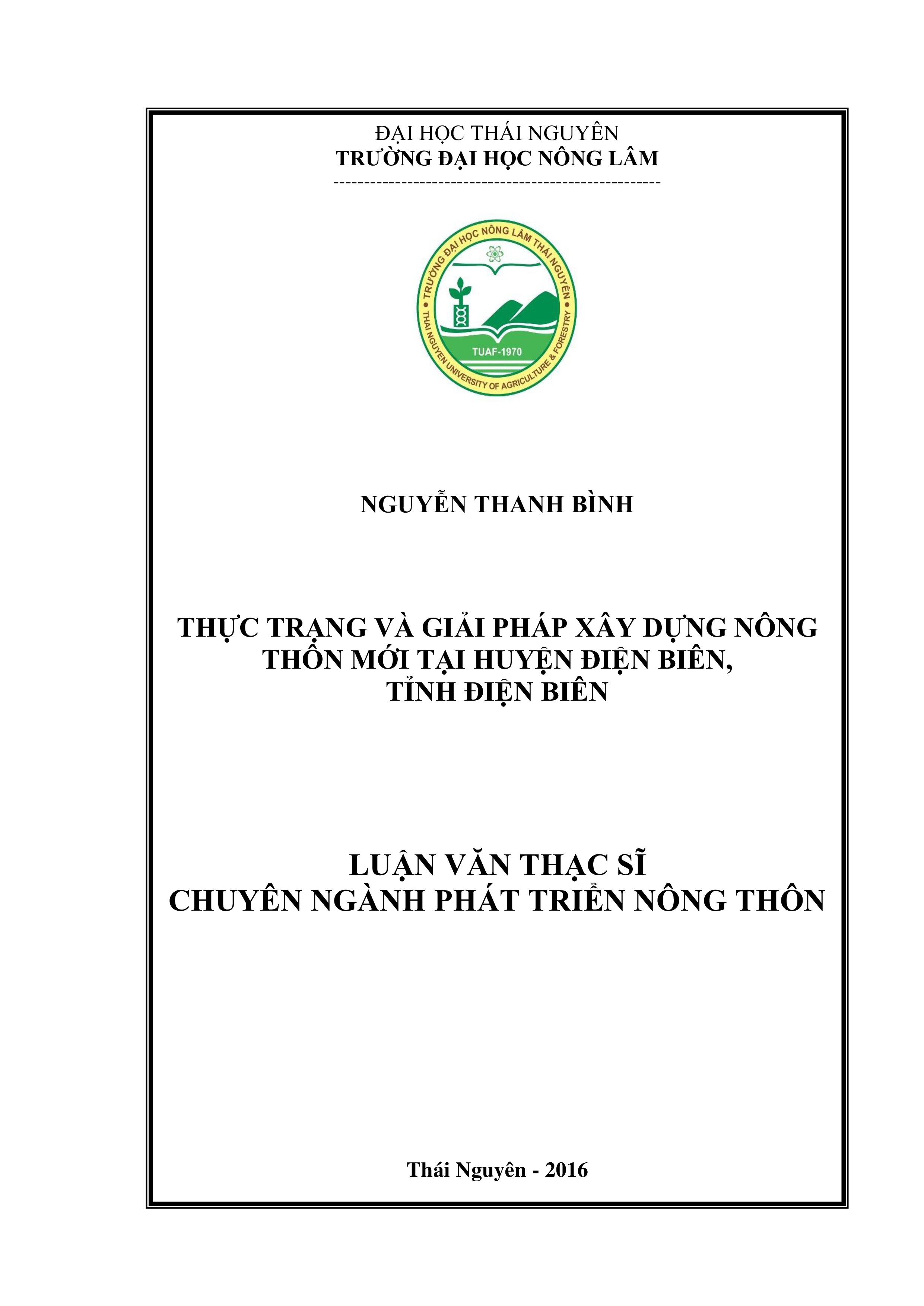 Thực trạng và giải pháp xây dựng nông thôn mới ở huyện Điện Biên, tỉnh Điện Biên