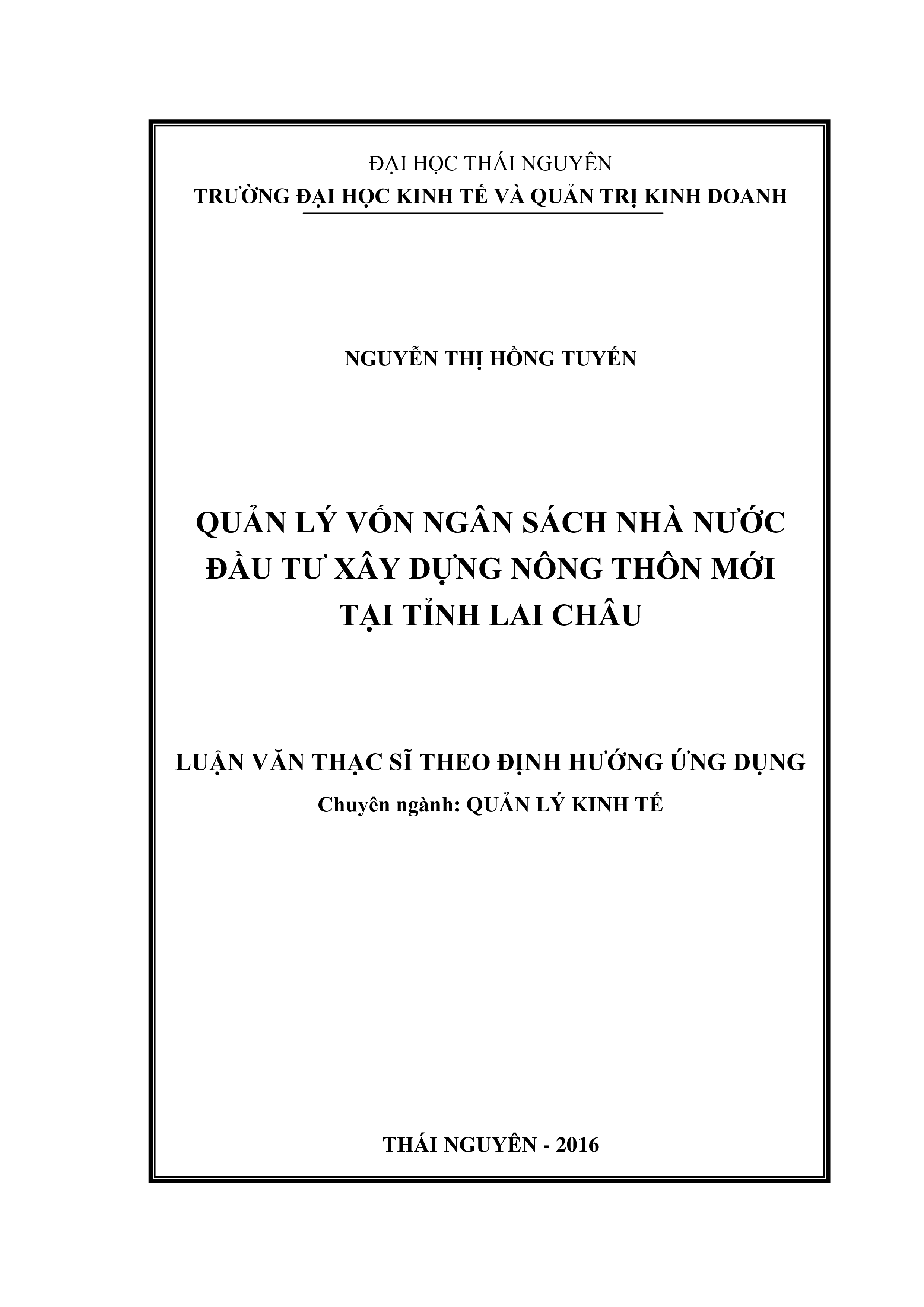 Quản lý vốn ngân sách nhà nước đầu tư xây dựng nông thôn mới tại tỉnh Lai Châu