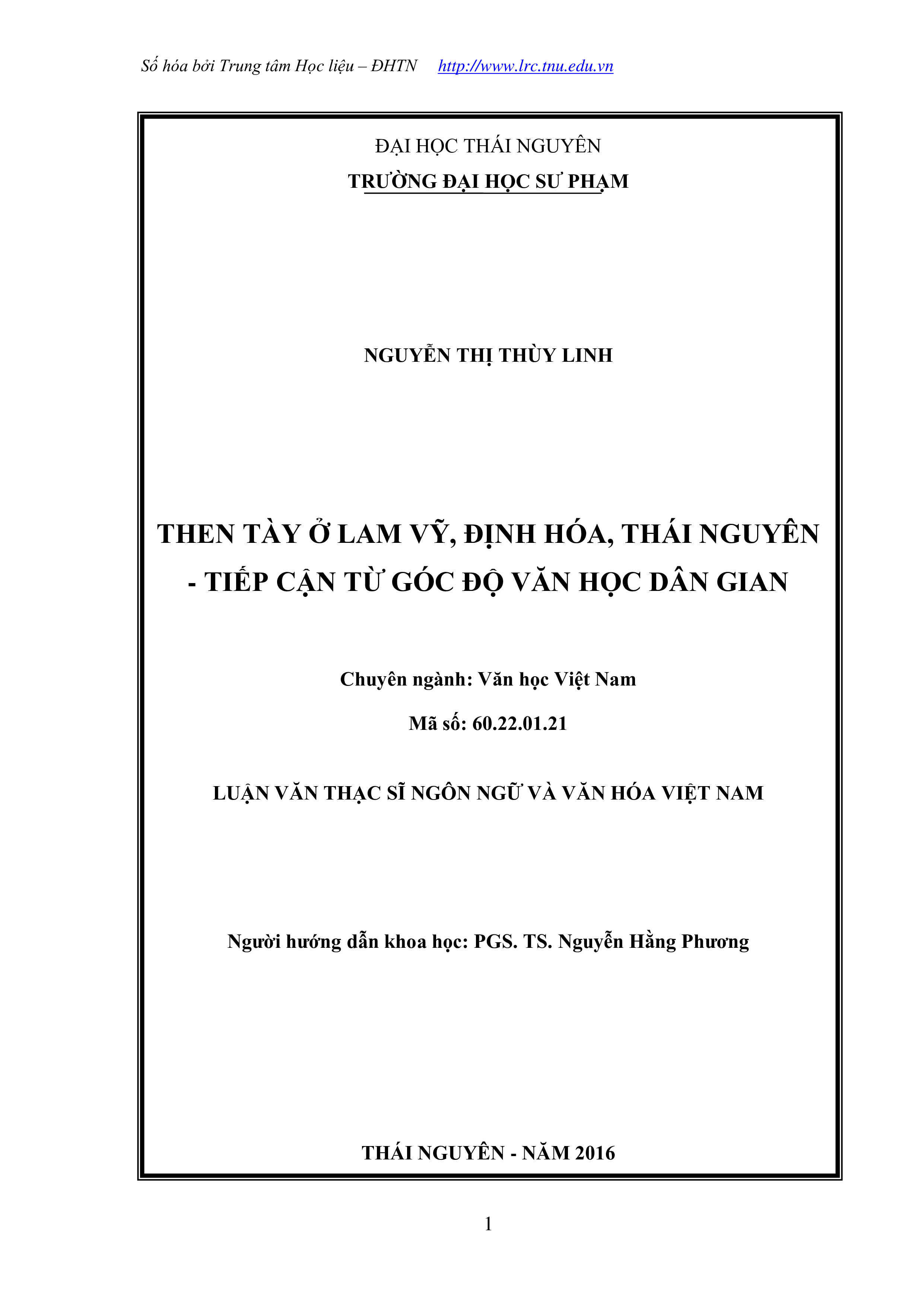 Then Tày ở Lam Vỹ, Định Hóa, Thái Nguyên - tiếp cận từ góc độ văn học dân gian