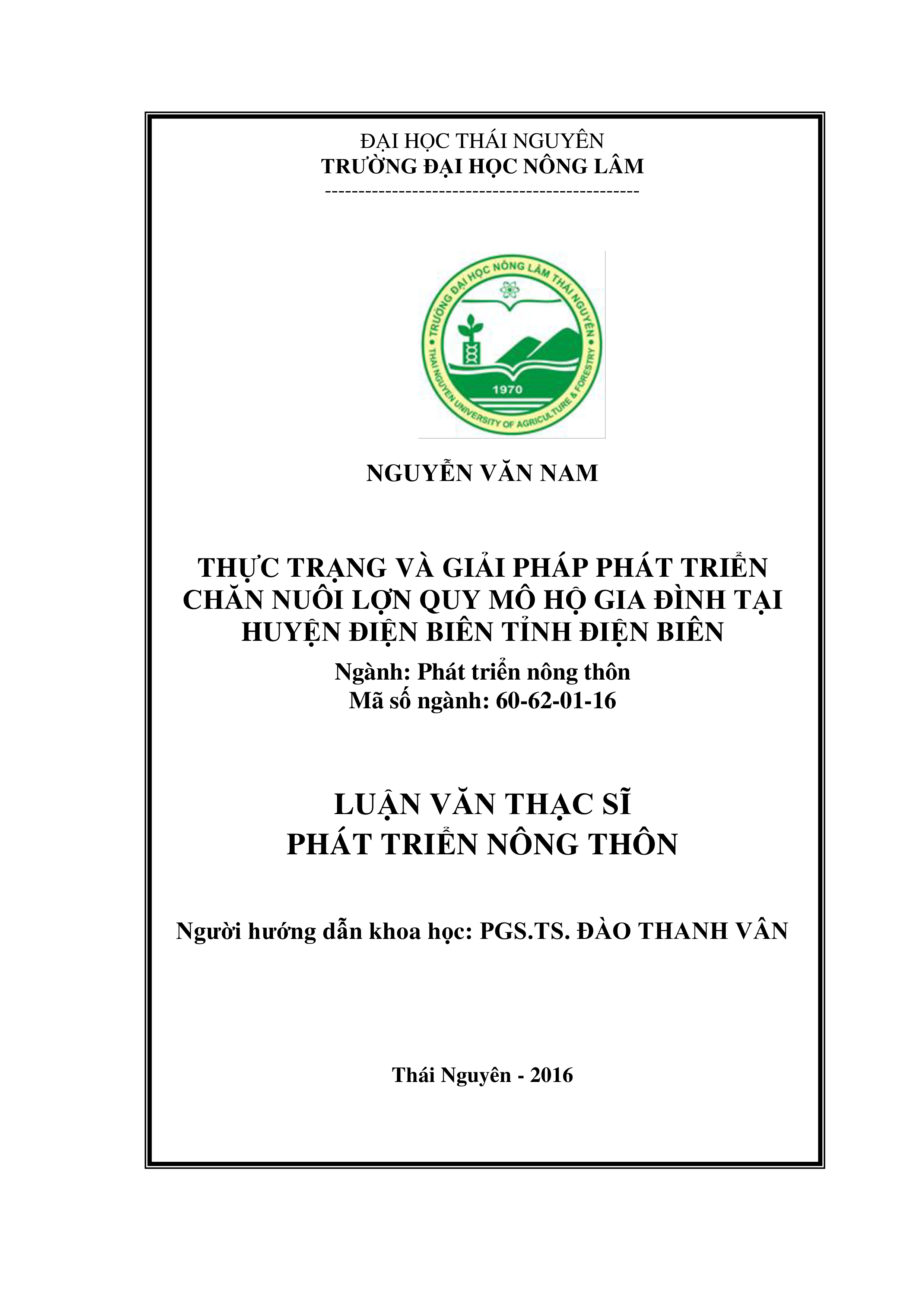 Thực trạng và  giải pháp phát triển chăn nuôi lợn quy mô hộ gia đình tại huyện Điện Biên, tỉnh  Điện Biên