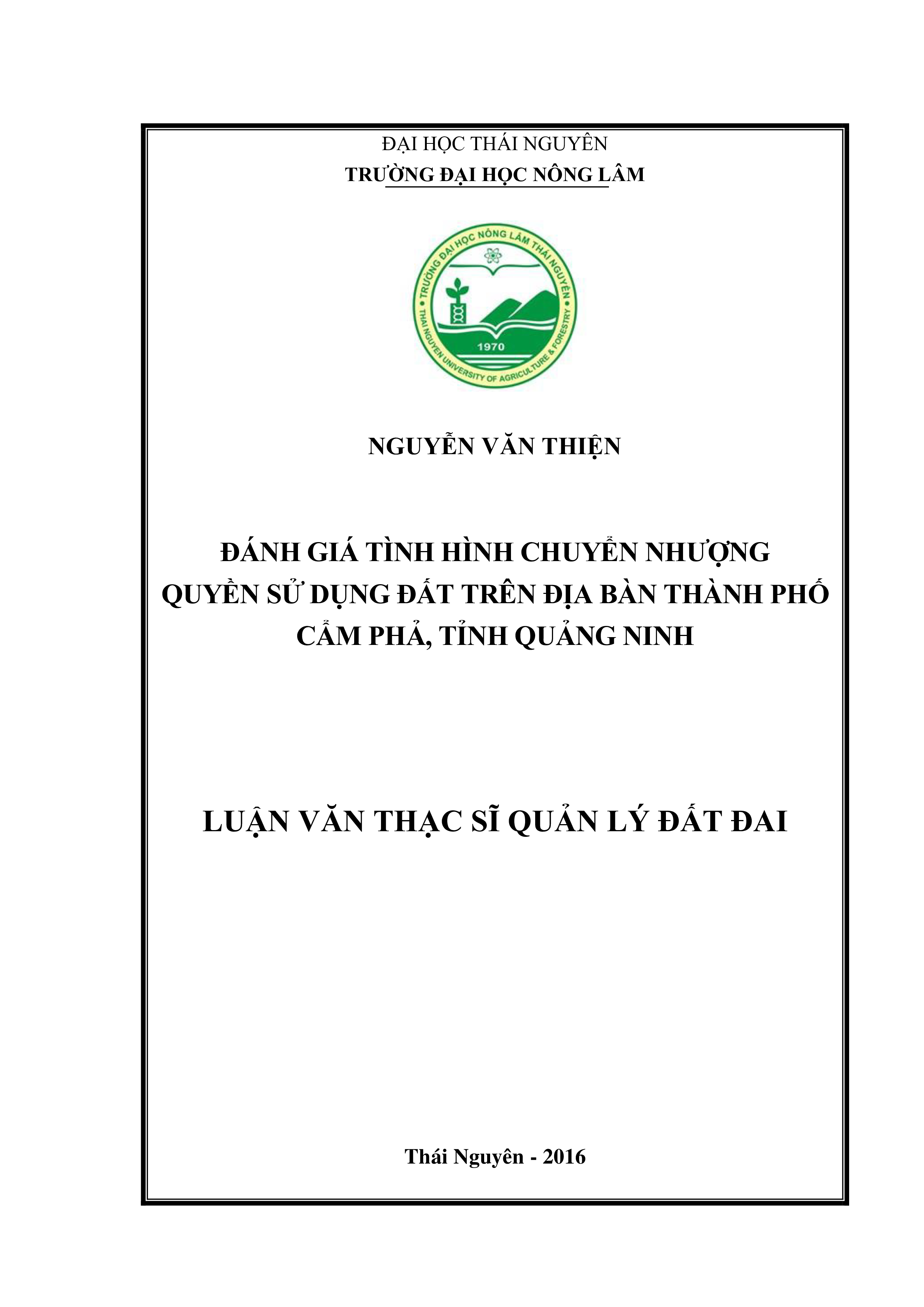 Đánh giá tình hình chuyển nhượng  quyền sử  dụng đất  trên địa bàn Thành phố Cẩm Phả tỉnh Quảng Ninh