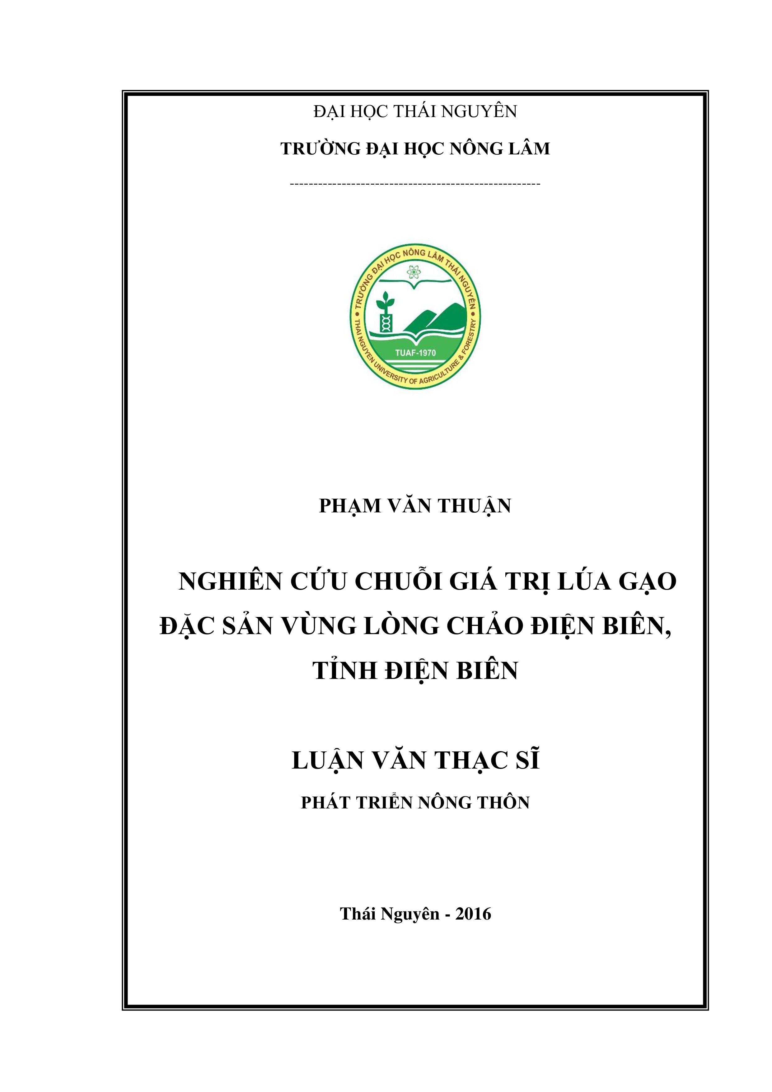 Nghiên cứu chuỗi giá trị lúa gạo đặc sản vùng lòng  chảo Điện Biên, tỉnh Điện Biên