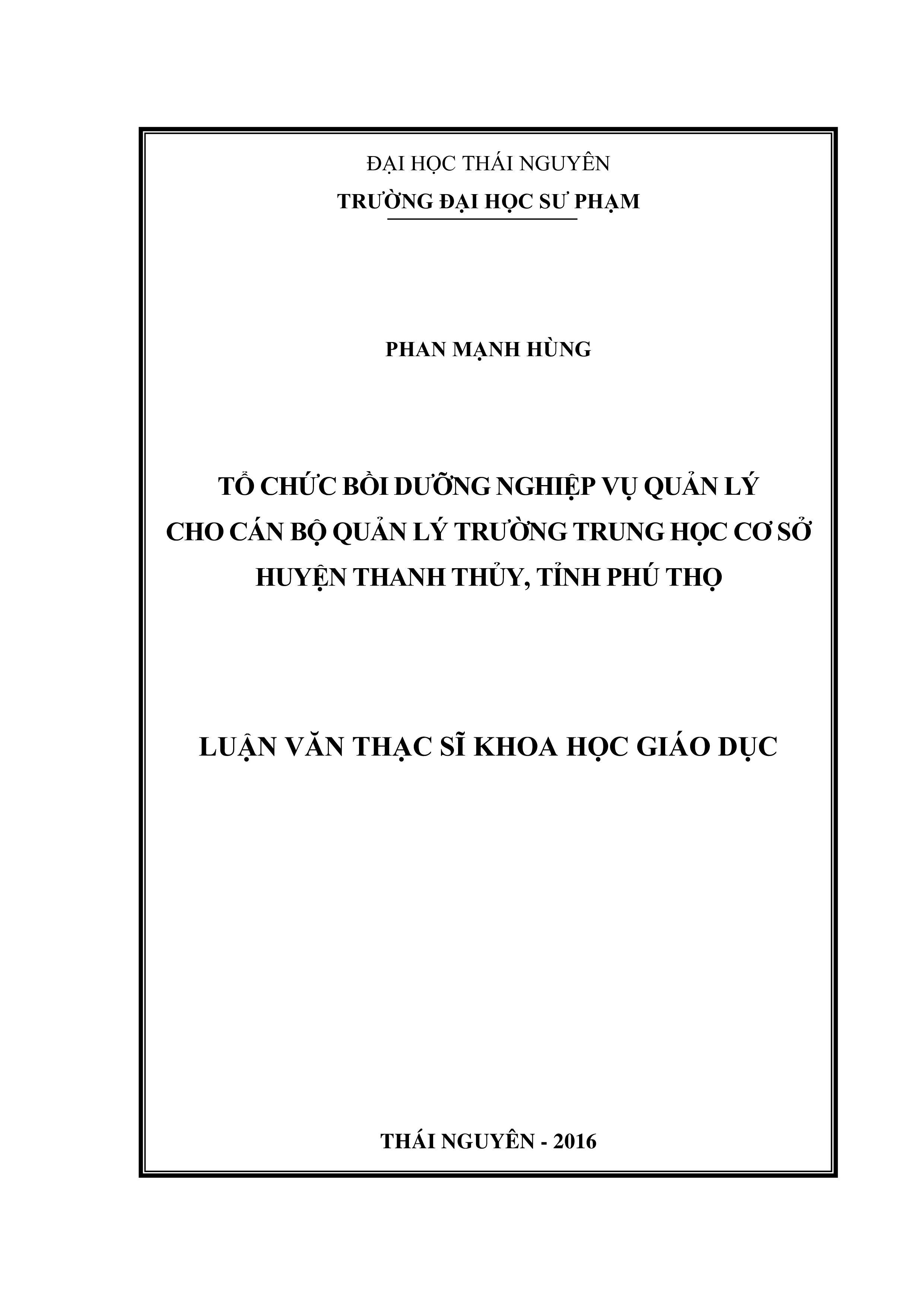 Tổ chức  bồi dưỡng nghiệp vụ quản lý cho cán bộ  quản lý trường THCS huyện Thanh Thủy tỉnh Phú Thọ