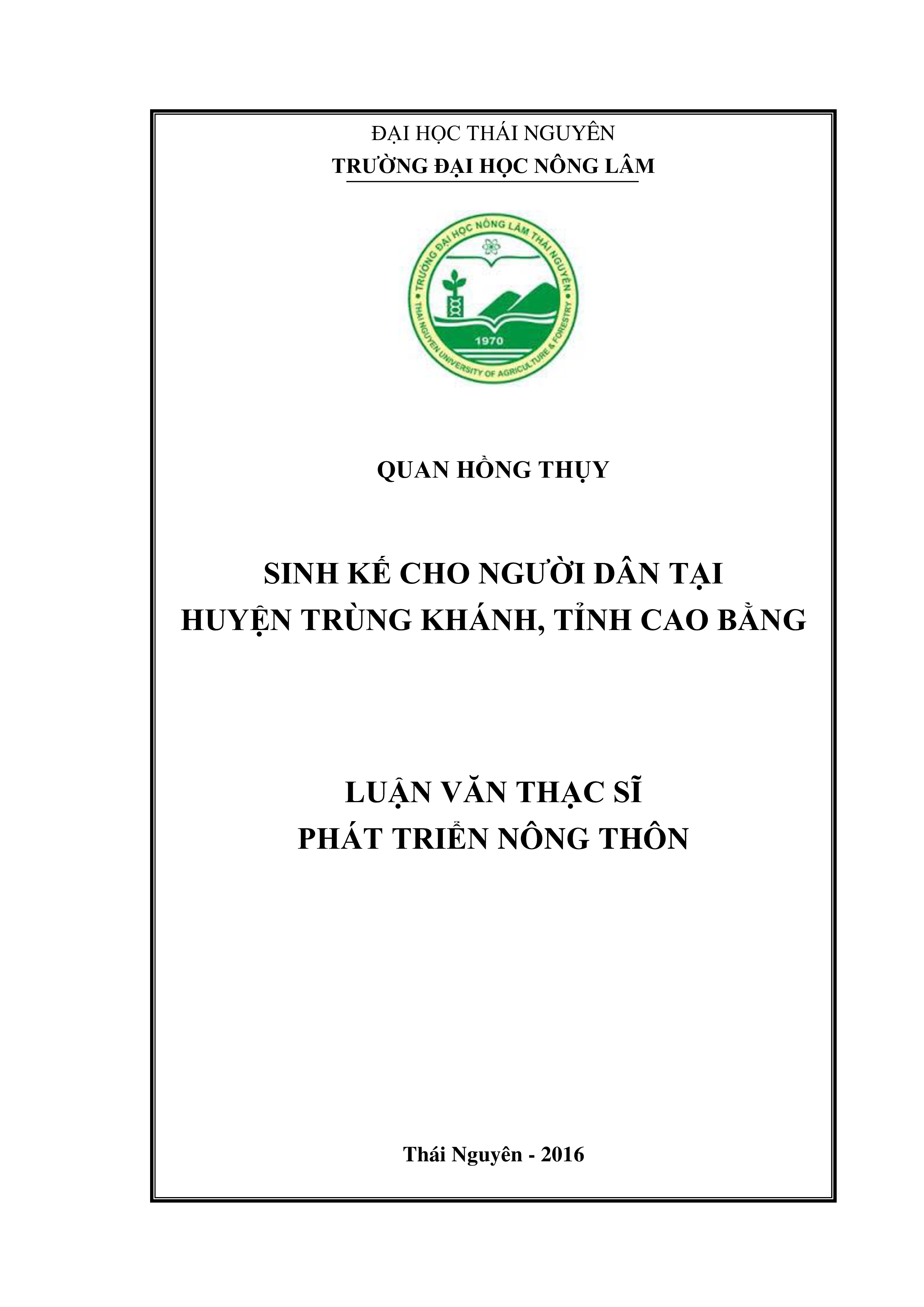 Sinh kế cho người dân tại huyện Trùng Khánh, tỉnh Cao Bằng