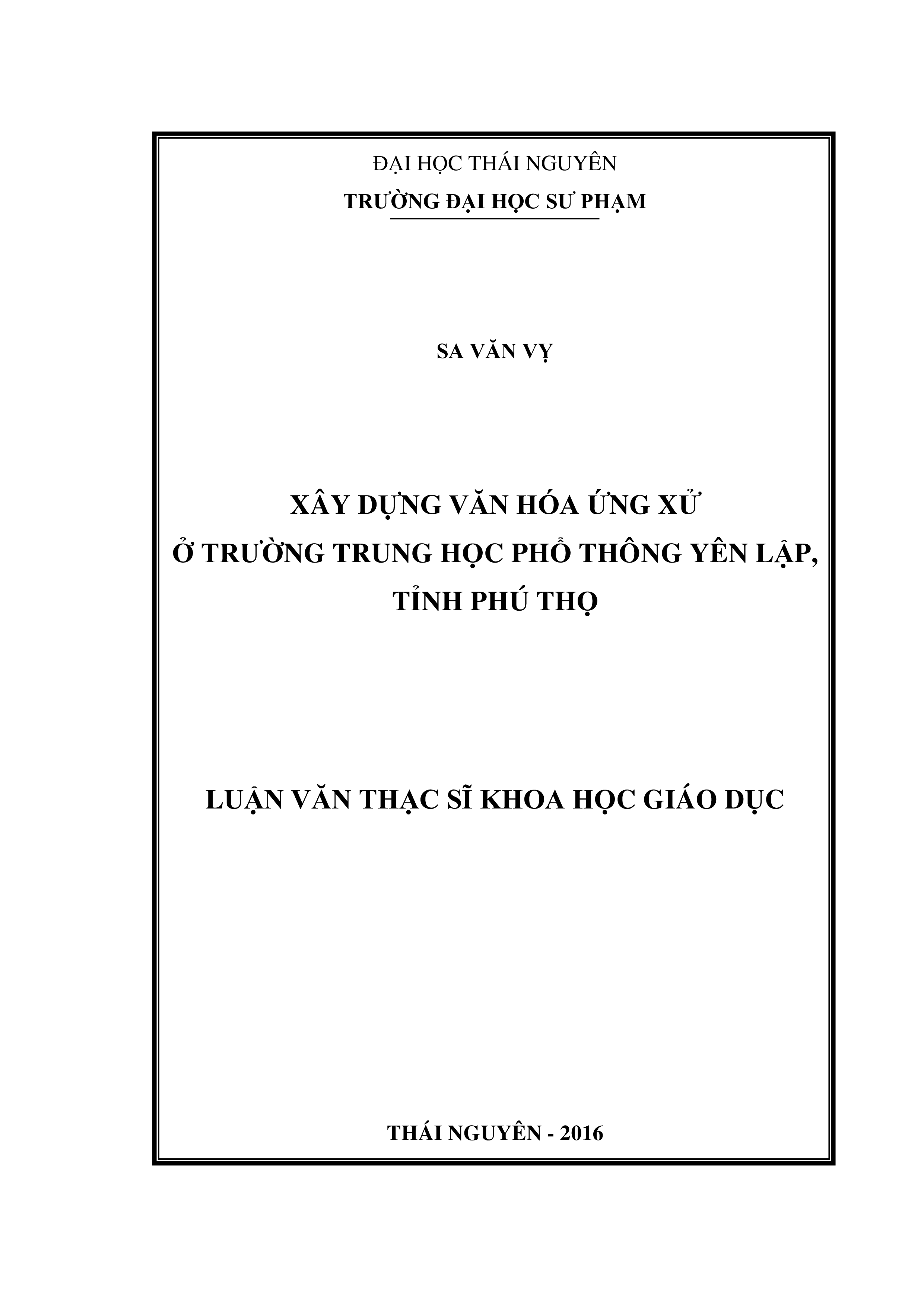 Xây dựng văn hóa ứng xử ở trường Trung học phổ thông Yên Lập, tỉnh Phú Thọ