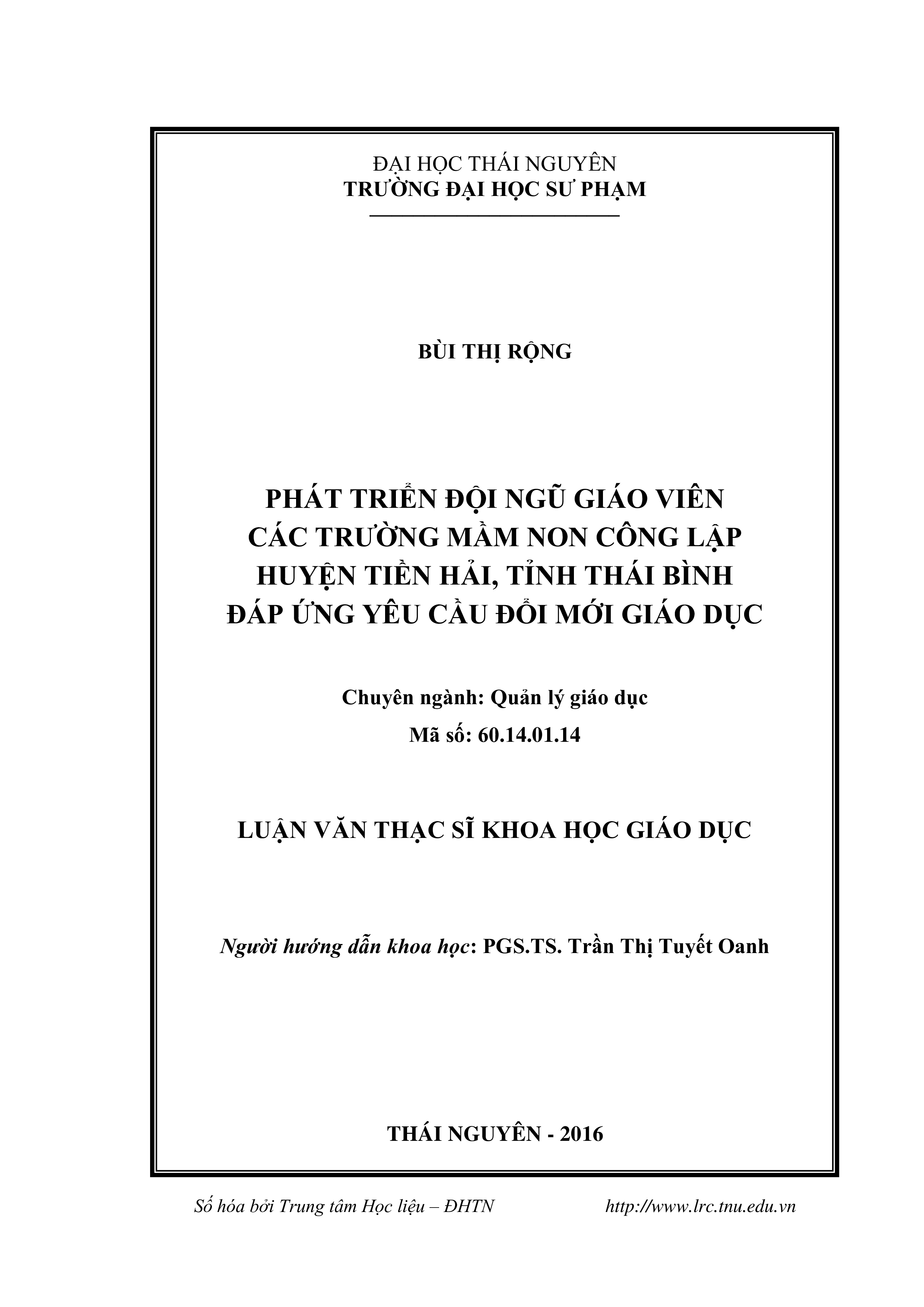 Phát triển đội ngũ giáo viên các trường Mầm non công lập huyện Tiền Hải, tỉnh Thái Bình đáp  ứng yêu cầu đổi mới giáo dục