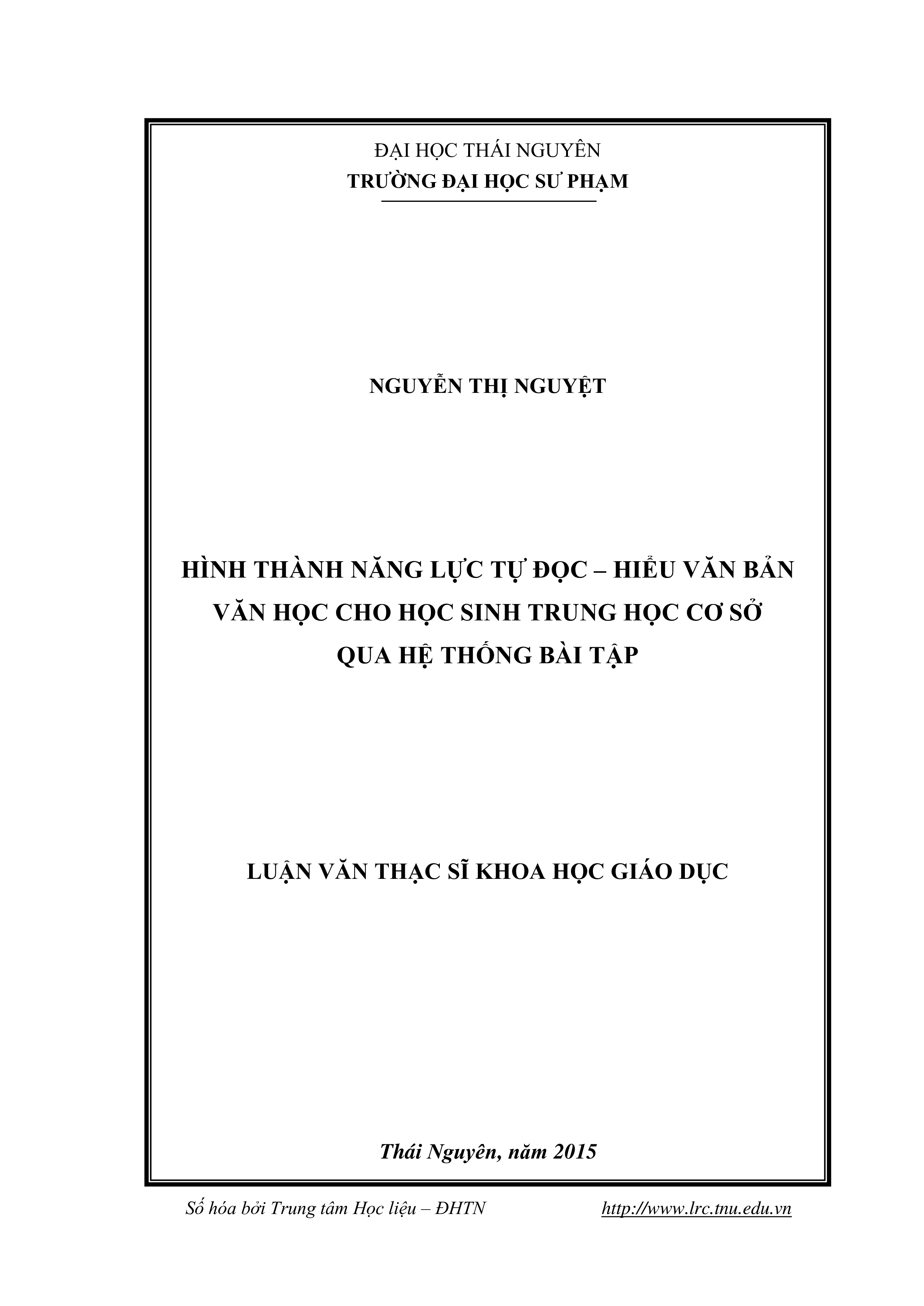 Hình thành năng lực tự đọc - hiểu văn bản văn học cho học sinh trung học cơ sở qua hệ thống bài tập