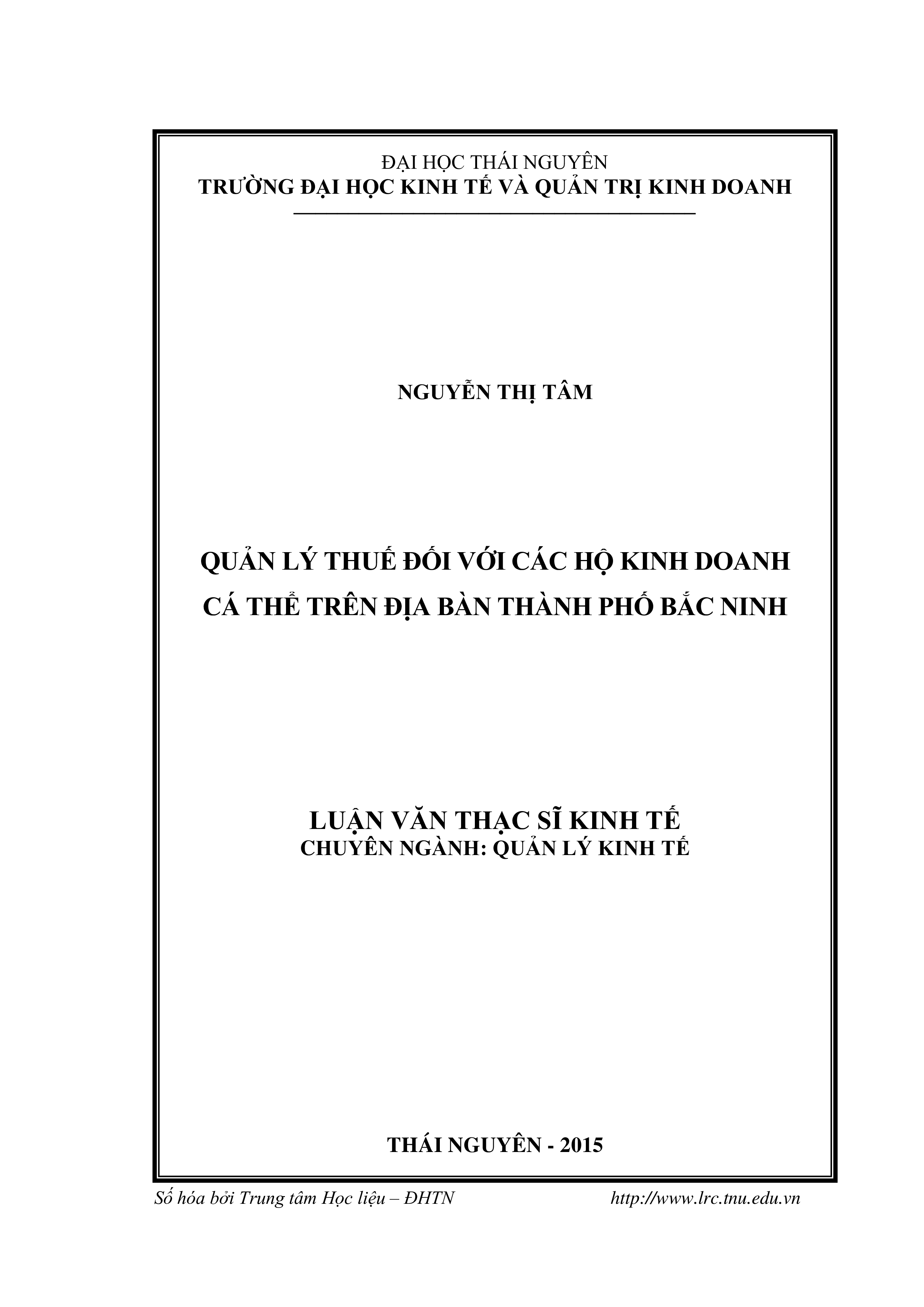 Quản lý thuế đối với  hộ kinh doanh cá thể trên địa bàn thành phố Bắc Ninh