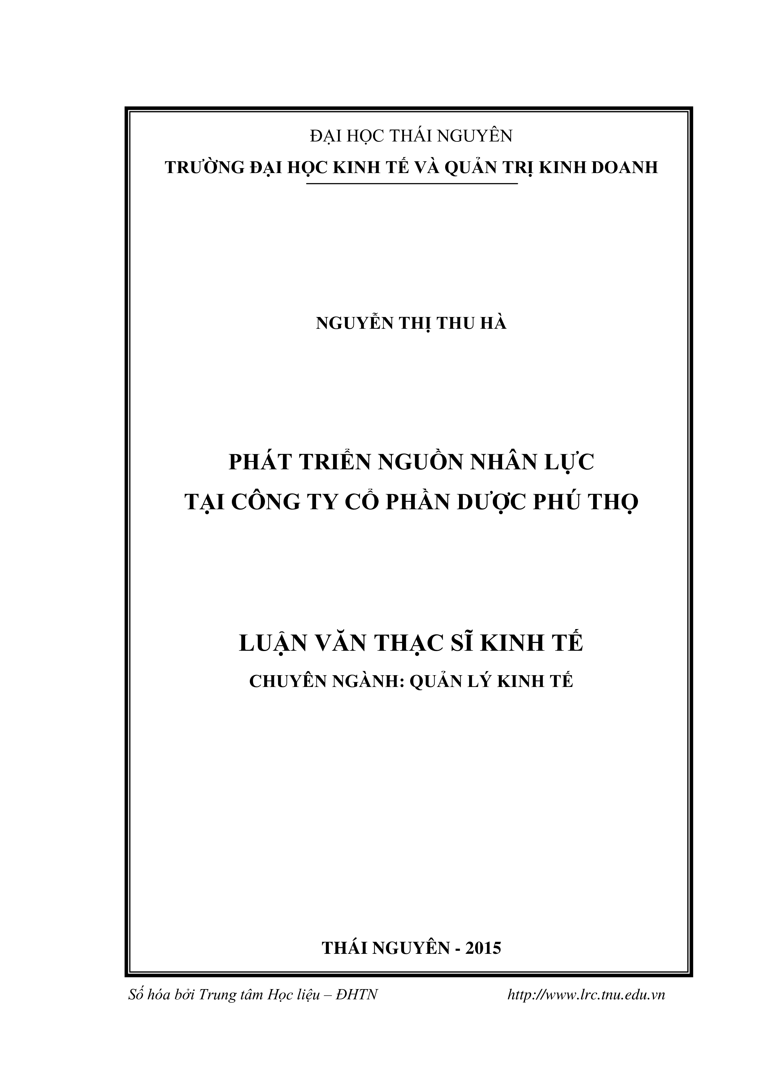 Phát triển nguồn nhân lực tại Công ty cổ phần Dược Phú Thọ