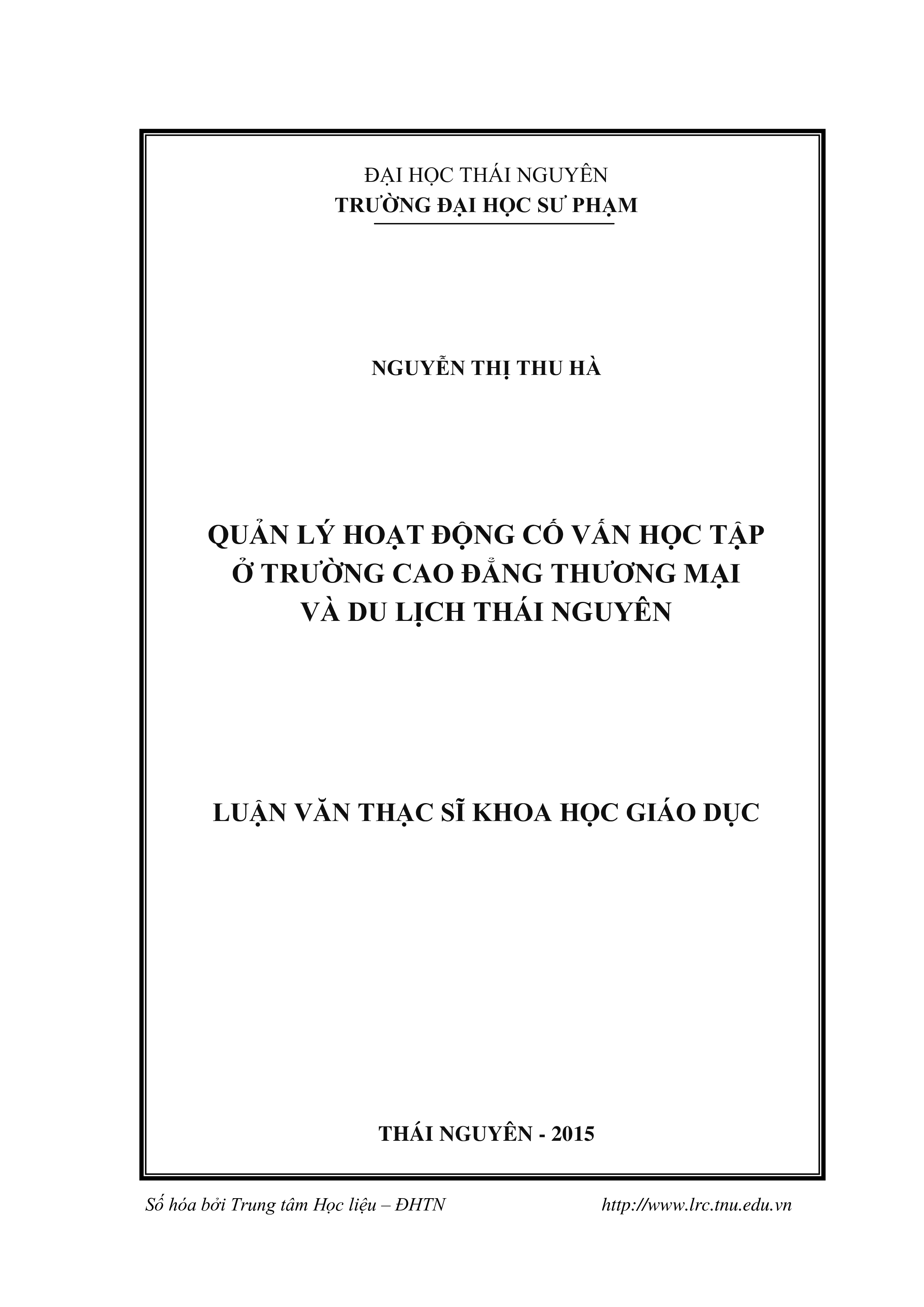 Quản lý hoạt động cố vấn học tập ở trường Cao đẳng Thương mại và Du lịch Thái Nguyên