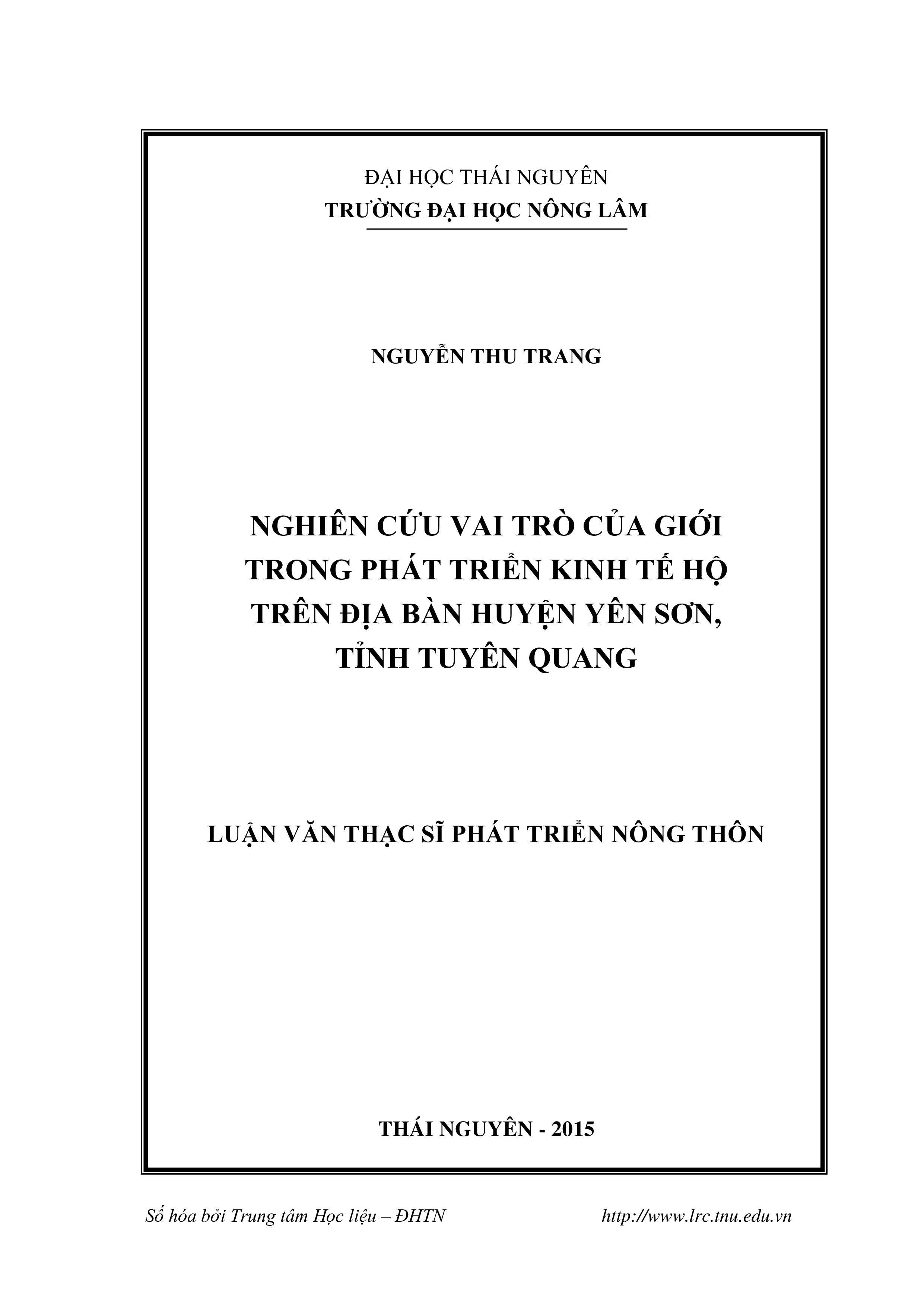 Nghiên cứu vai trò của giới trong phát triển kinh tế hộ trên địa bàn huyện Yên Sơn, tỉnh Tuyên Quang