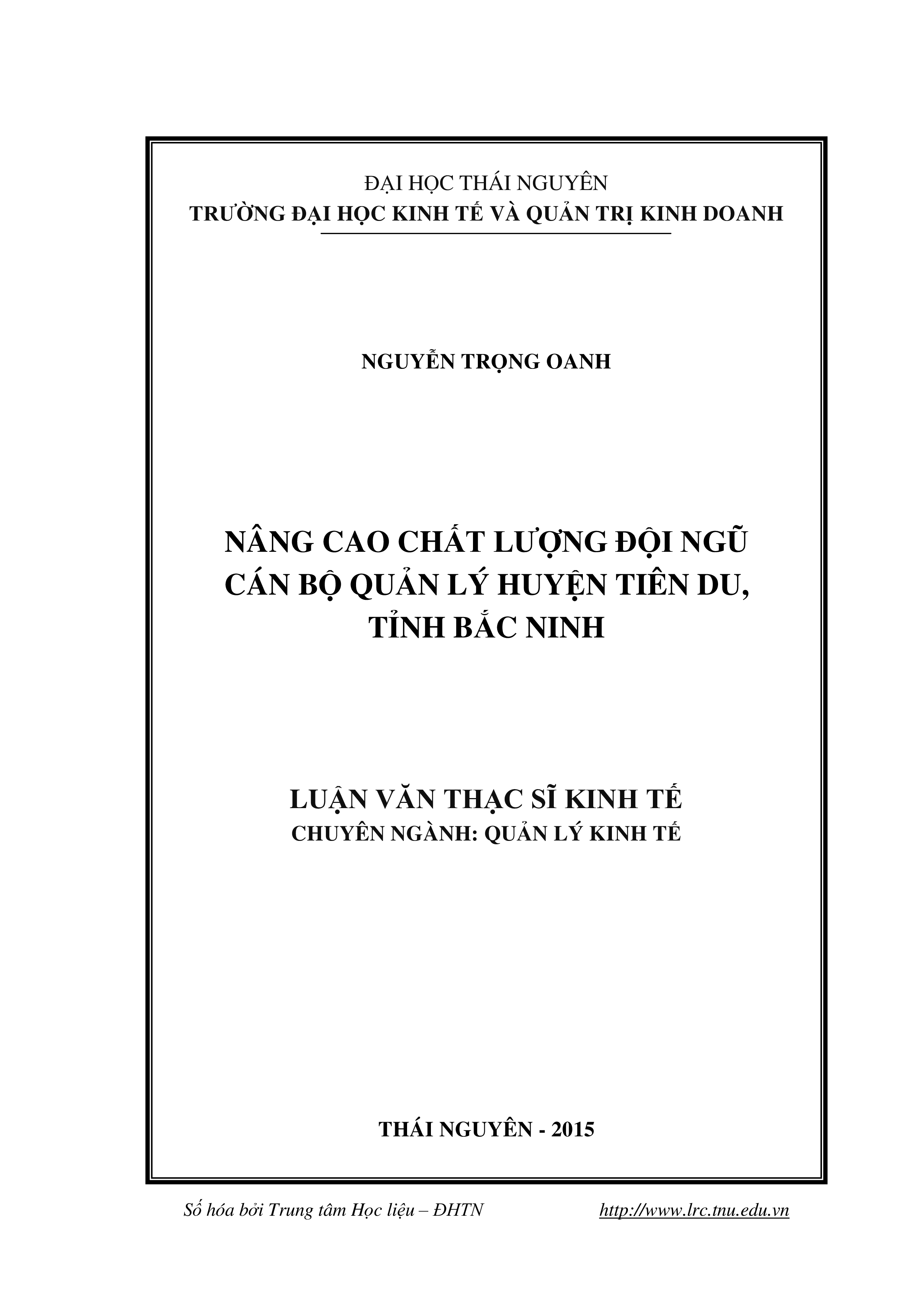 Nâng cao chất lượng đội ngũ cán bộ quản lý huyện Tiên Du, tỉnh Bắc Ninh