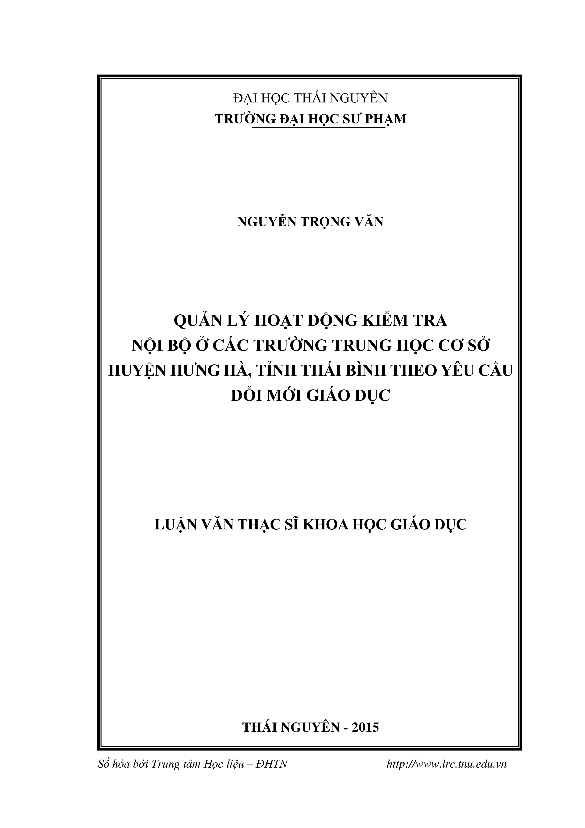 Quản lý hoạt động kiểm tra nội bộ ở các trường THCS huyện Hưng Hà, tỉnh Thái Bình theo yêu cầu đổi mới giáo dục