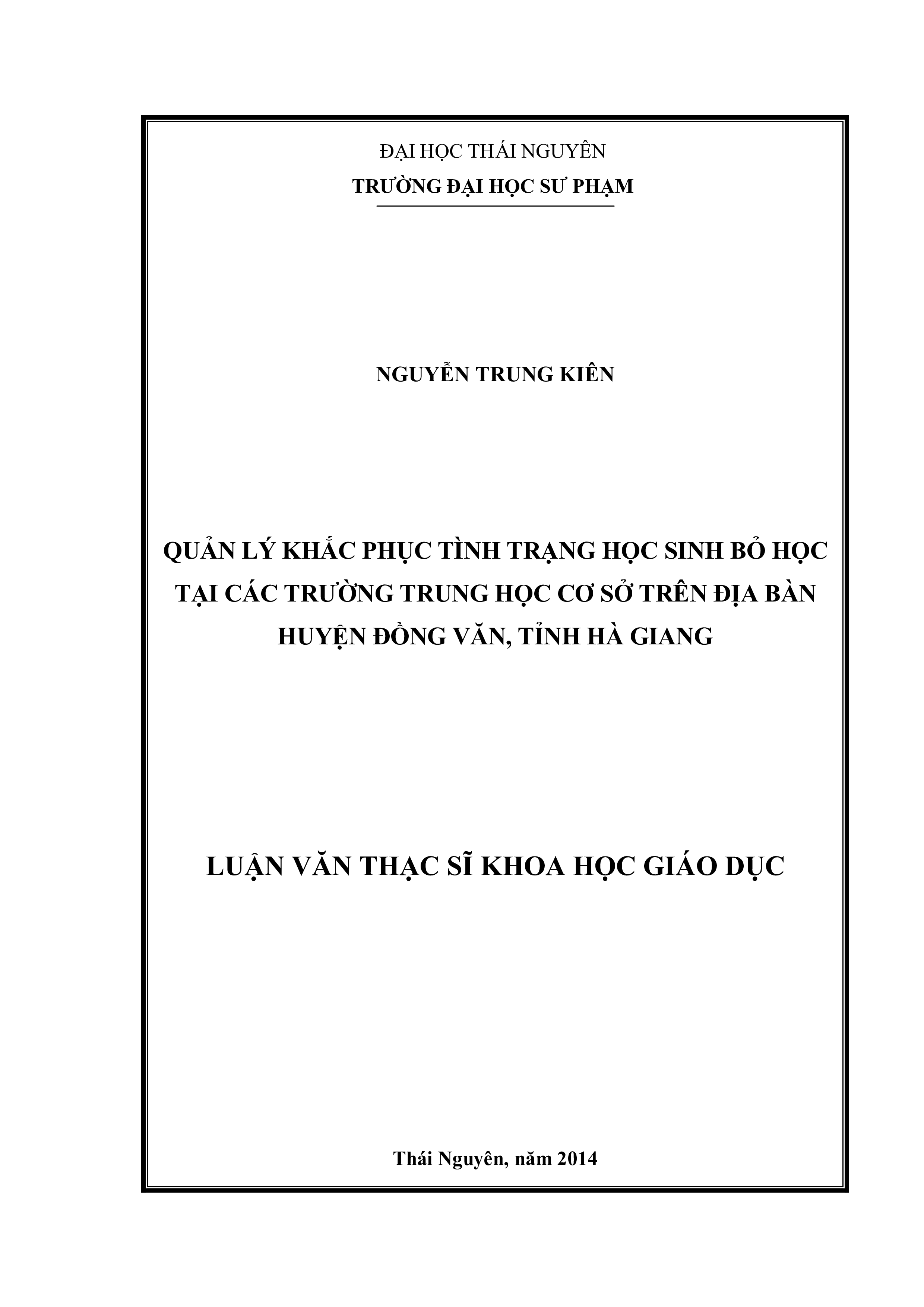 Quản lý khắc phục tình trạng học sinh bỏ học tại các Trường trung học cơ sở trên địa bàn huyện Đồng văn, tỉnh Hà Giang