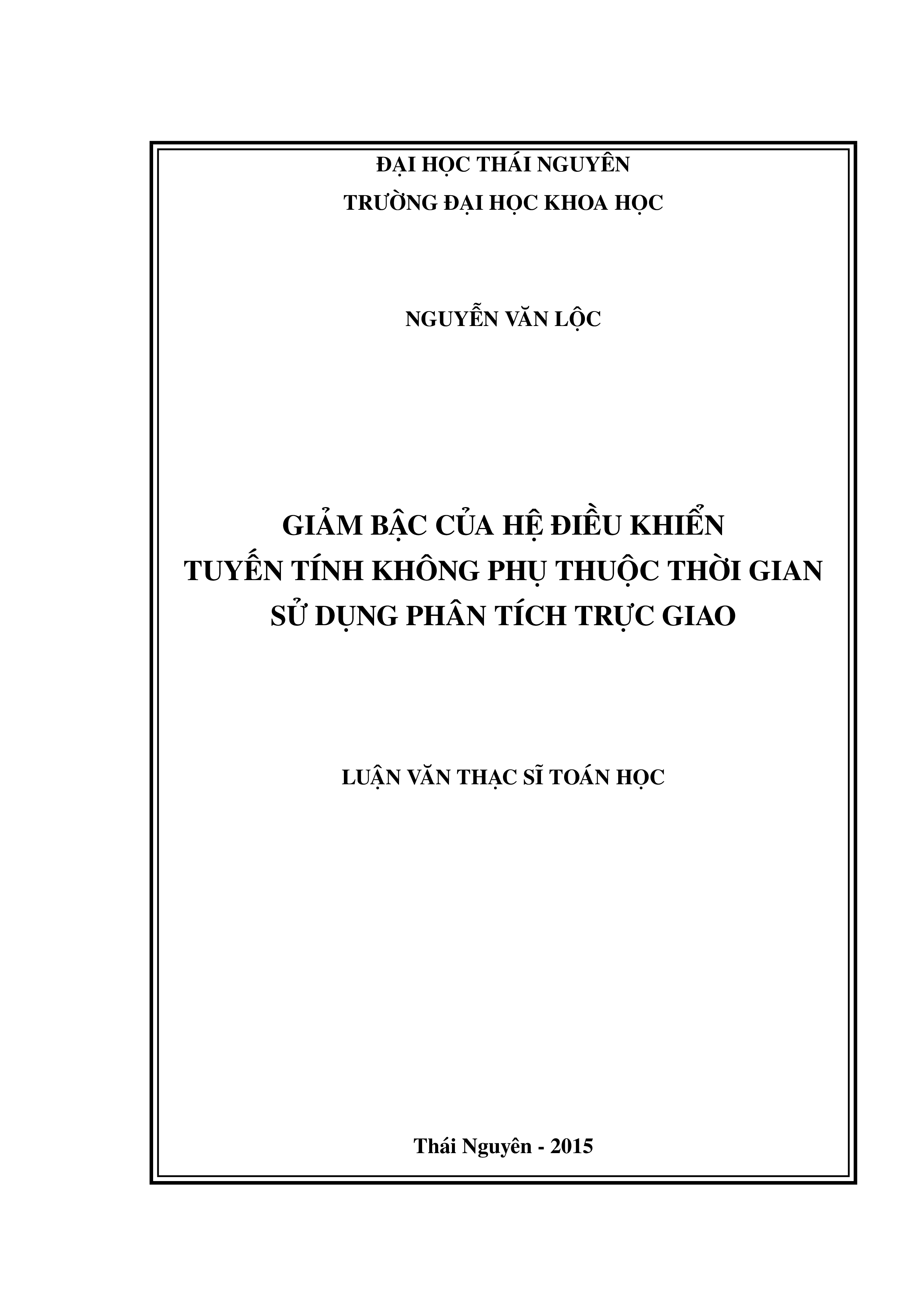 Giảm bậc của hệ điều khiển tuyến tính không phụ thuộc thời gian sử dụng phân tích trực giao