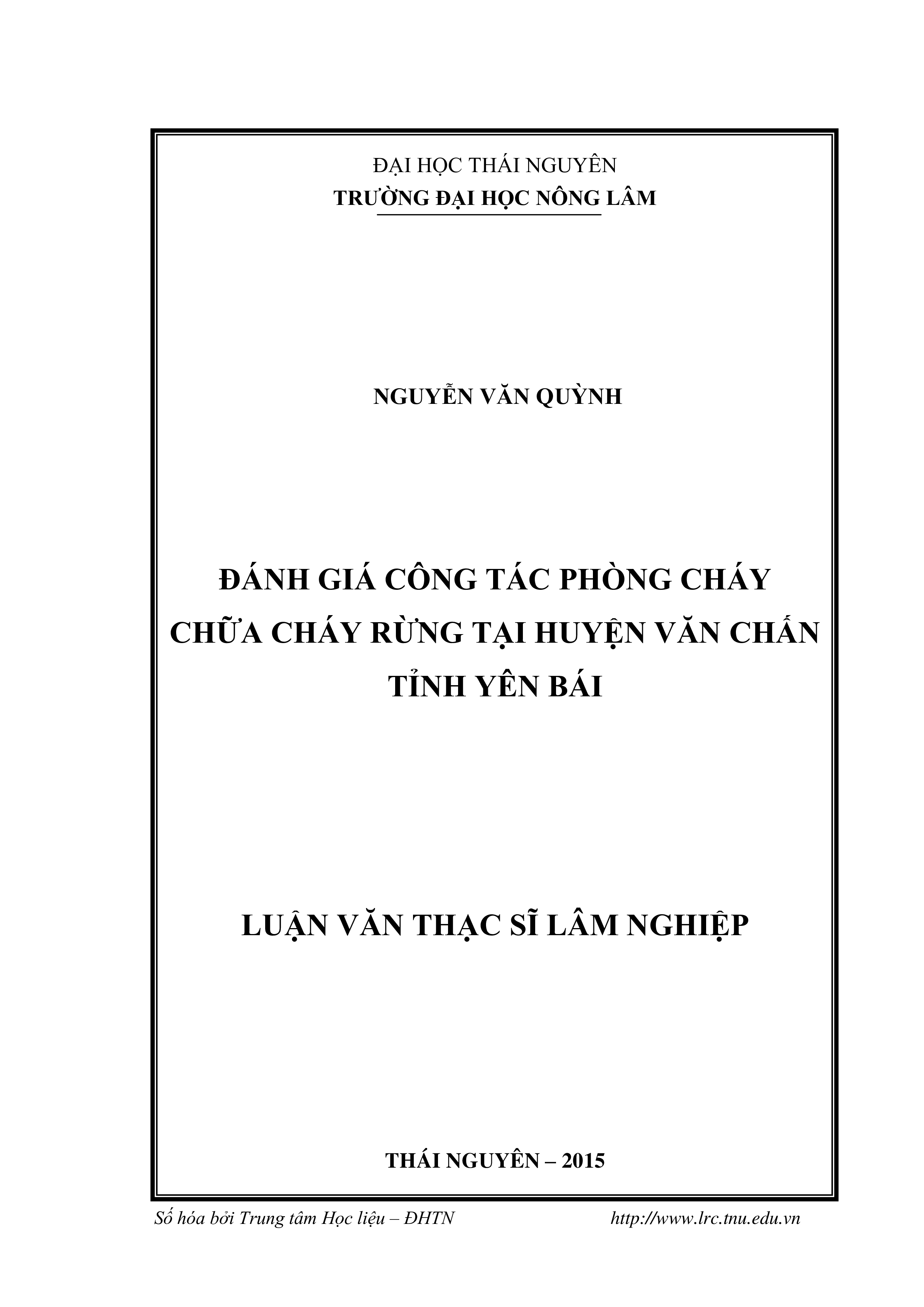 Đánh giá công tác phòng cháy chữa cháy rừng tại huyện Văn Chấn tỉnh Yên Bái